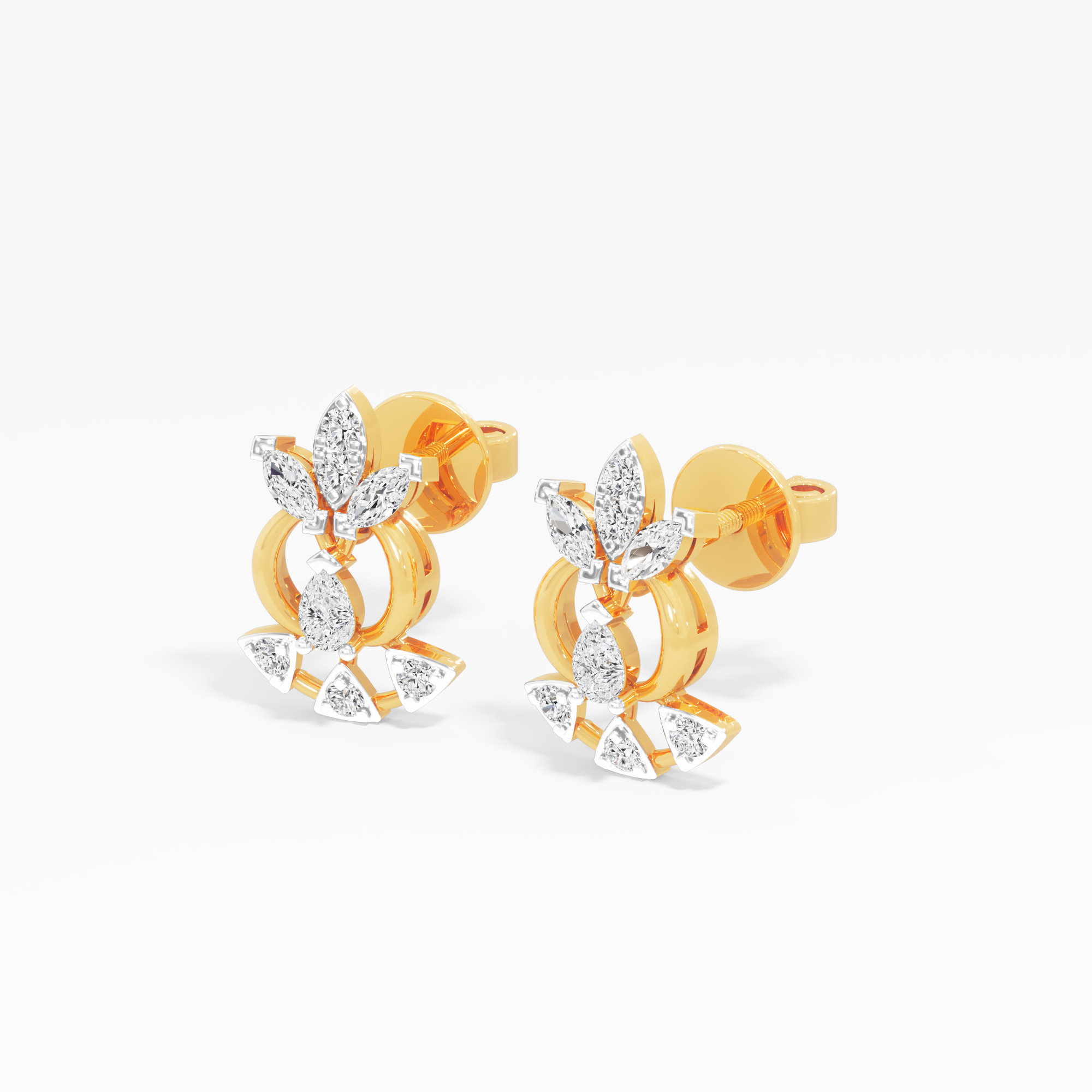 Majestic Fleur Stud Earrings in 9KT Yellow Gold (Diamond Quality: FG-VVS VS)