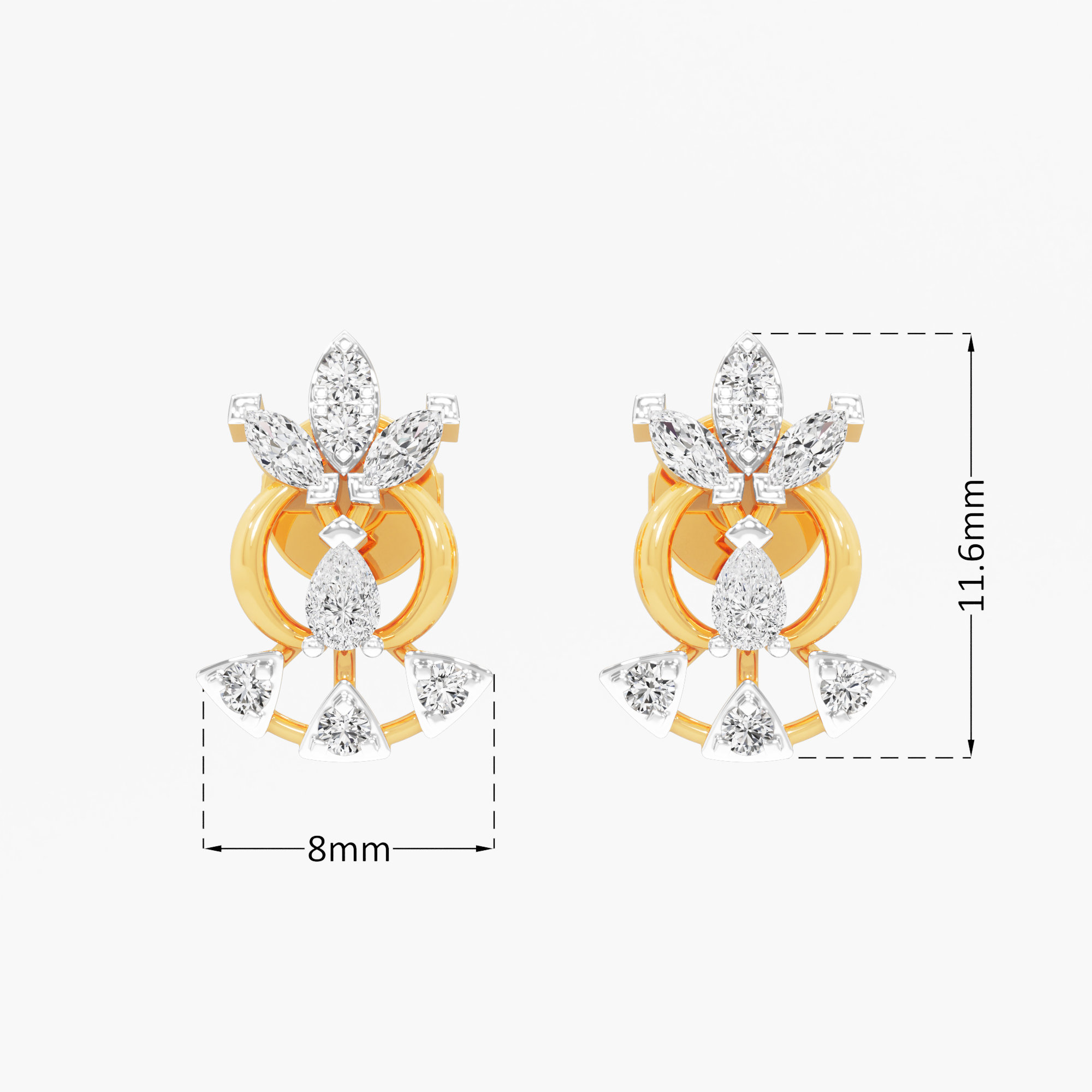 Majestic Fleur Stud Earrings in 9KT Yellow Gold (Diamond Quality: FG-VVS VS)