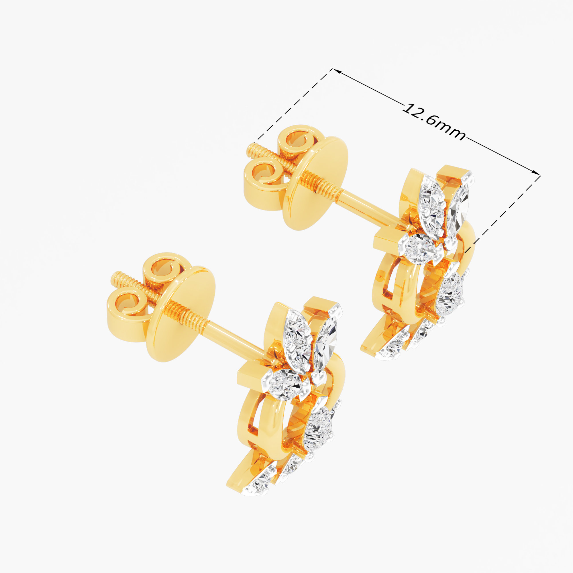 Majestic Fleur Stud Earrings in 9KT Yellow Gold (Diamond Quality: FG-VVS VS)