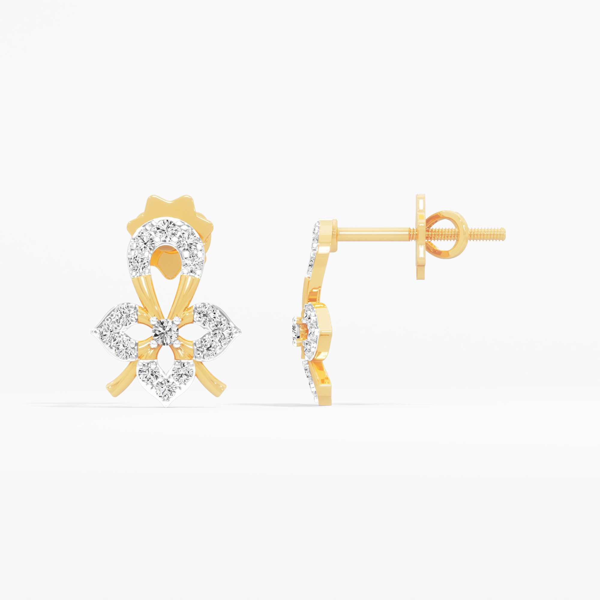 Four Petals Stud Earrings in 9KT Yellow Gold (Diamond Quality: FG-VVS VS)