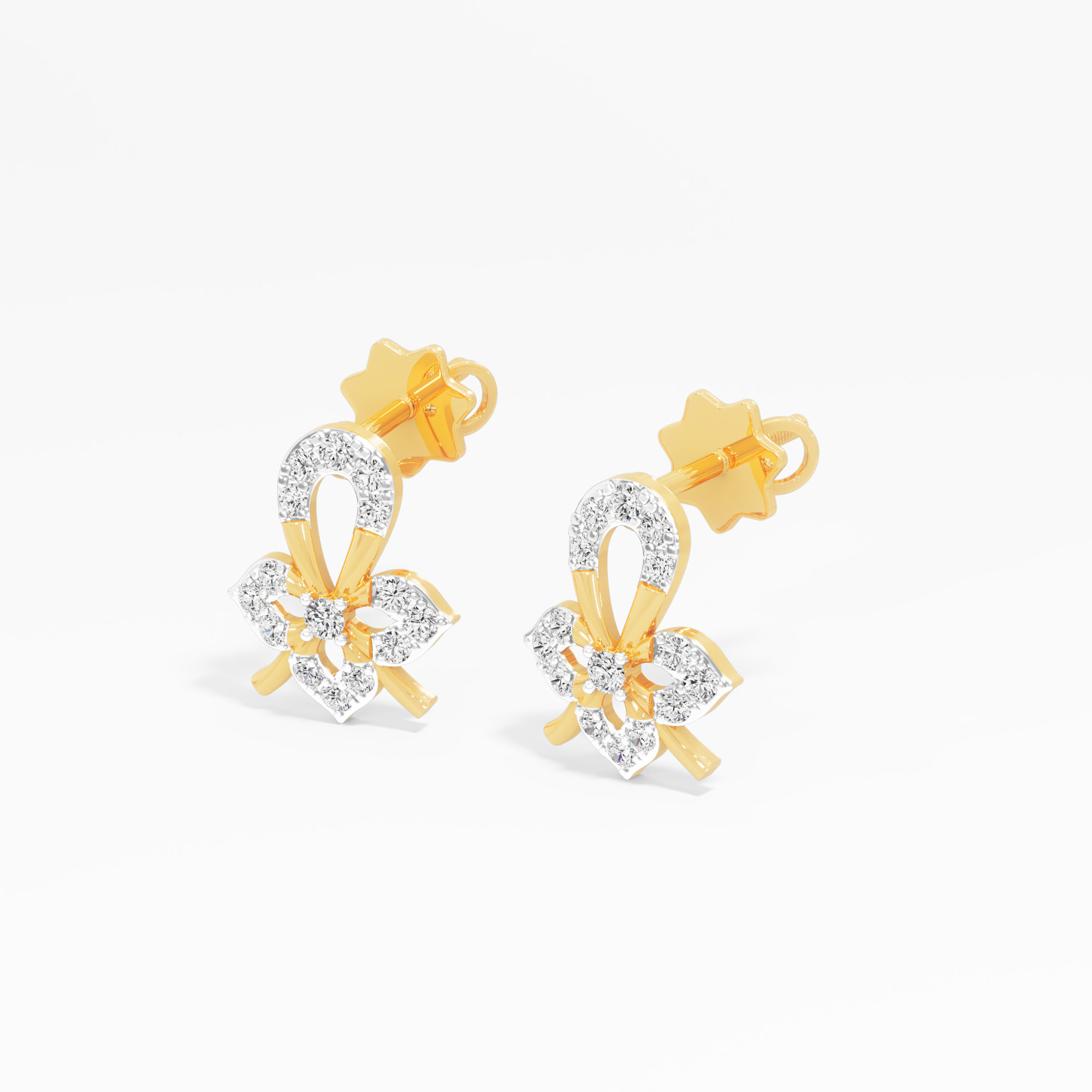 Four Petals Stud Earrings in 9KT Yellow Gold (Diamond Quality: FG-VVS VS)