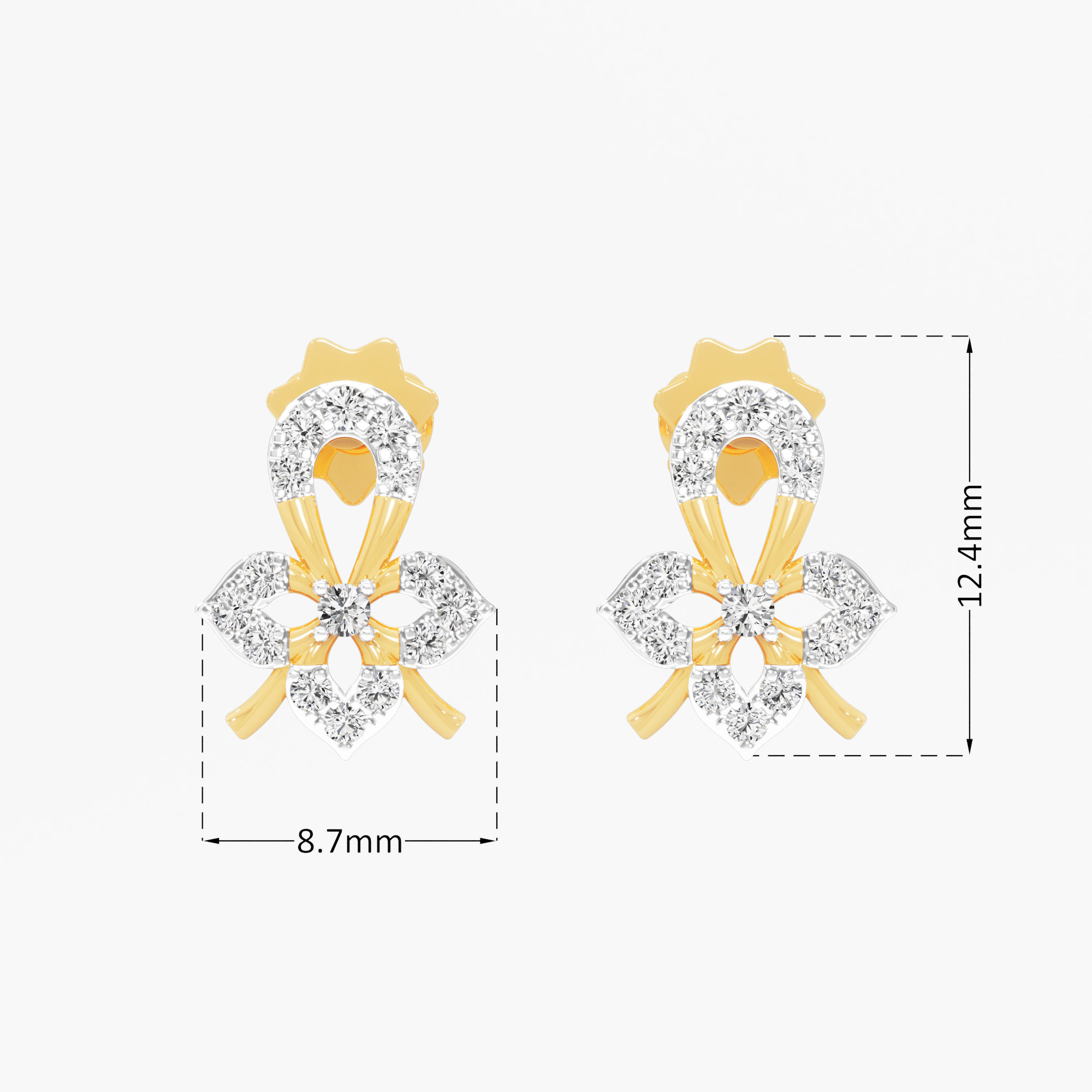 Four Petals Stud Earrings in 9KT Yellow Gold (Diamond Quality: FG-VVS VS)