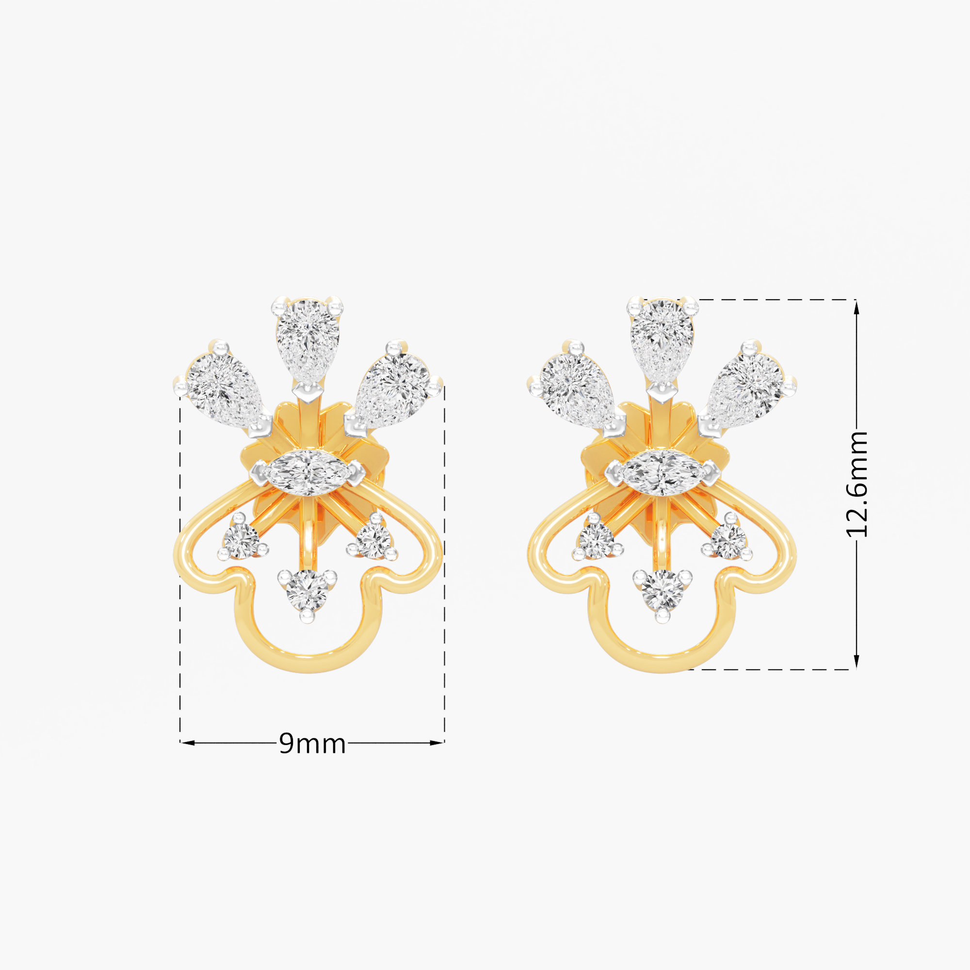 Celestial Spray Stud Earrings in 9KT Yellow Gold (Diamond Quality: FG-VVS VS)