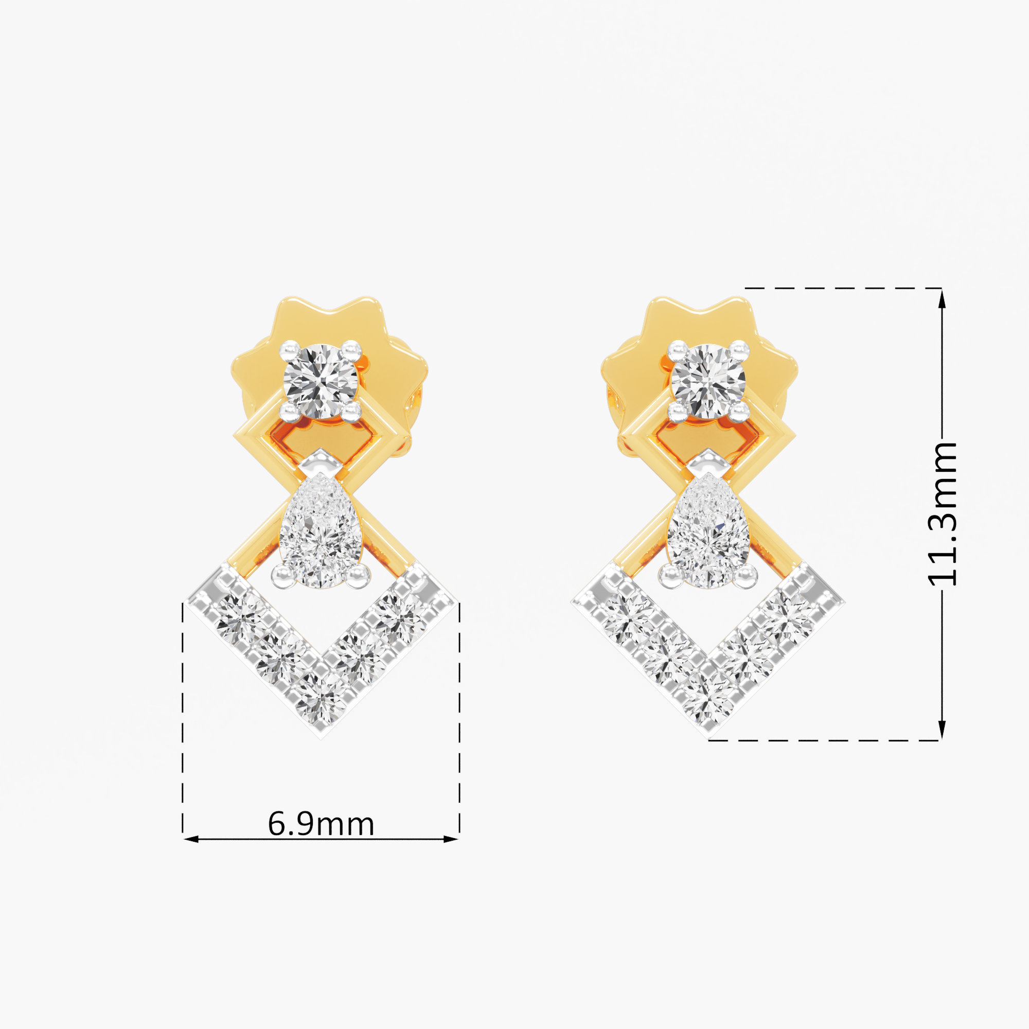 Infinite Vista Stud Earrings in 9KT Yellow Gold (Diamond Quality: FG-VVS VS)