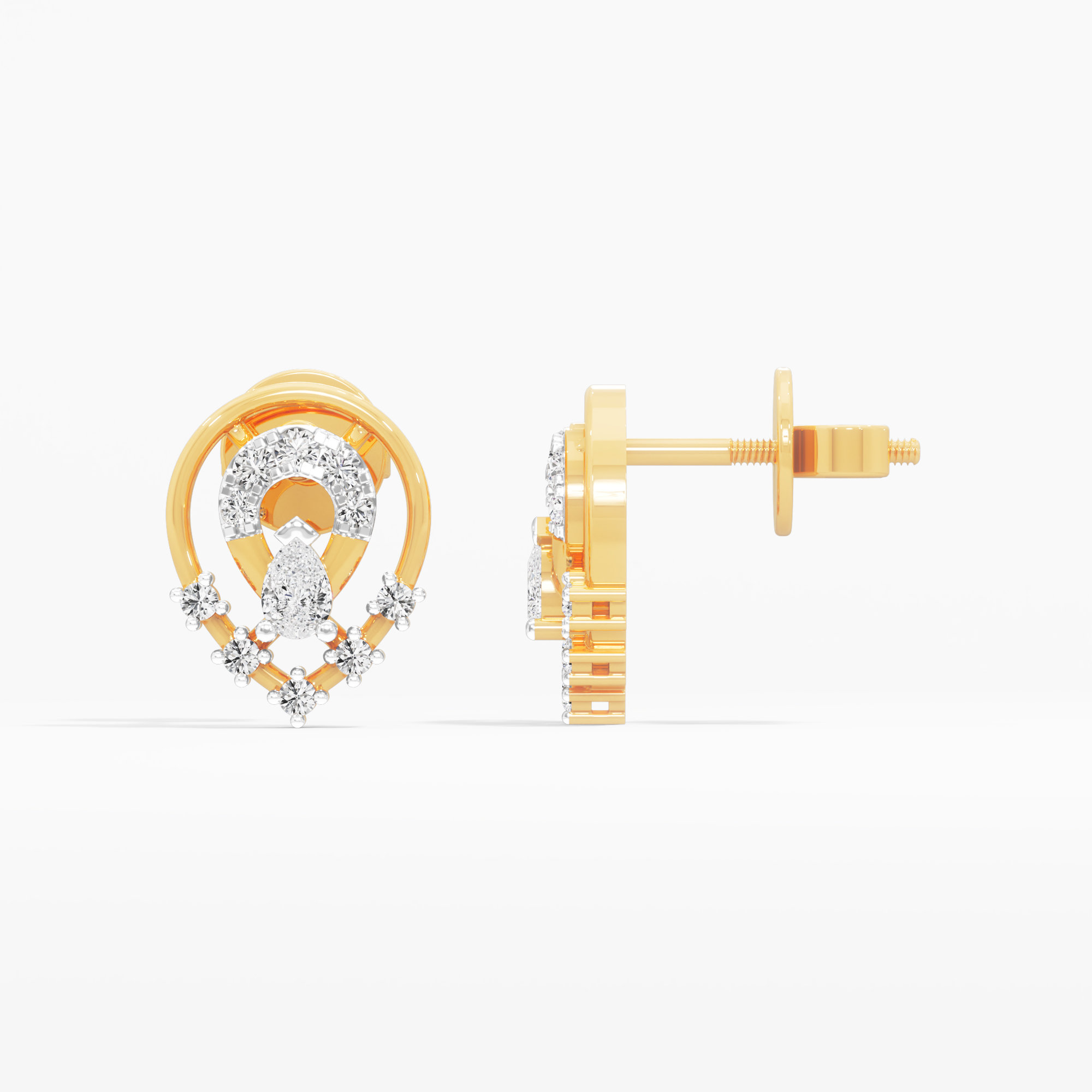 Shield Teardrop Stud Earrings in 9KT Yellow Gold (Diamond Quality: FG-VVS VS)