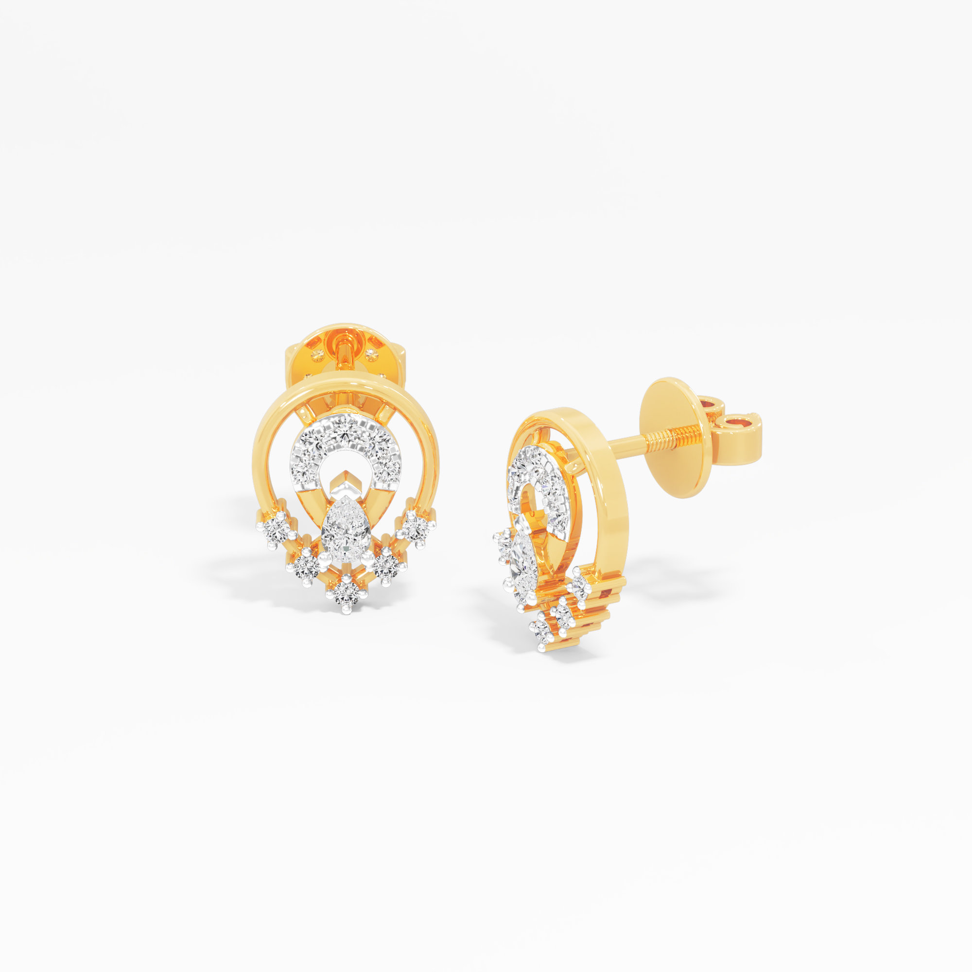 Shield Teardrop Stud Earrings in 9KT Yellow Gold (Diamond Quality: FG-VVS VS)