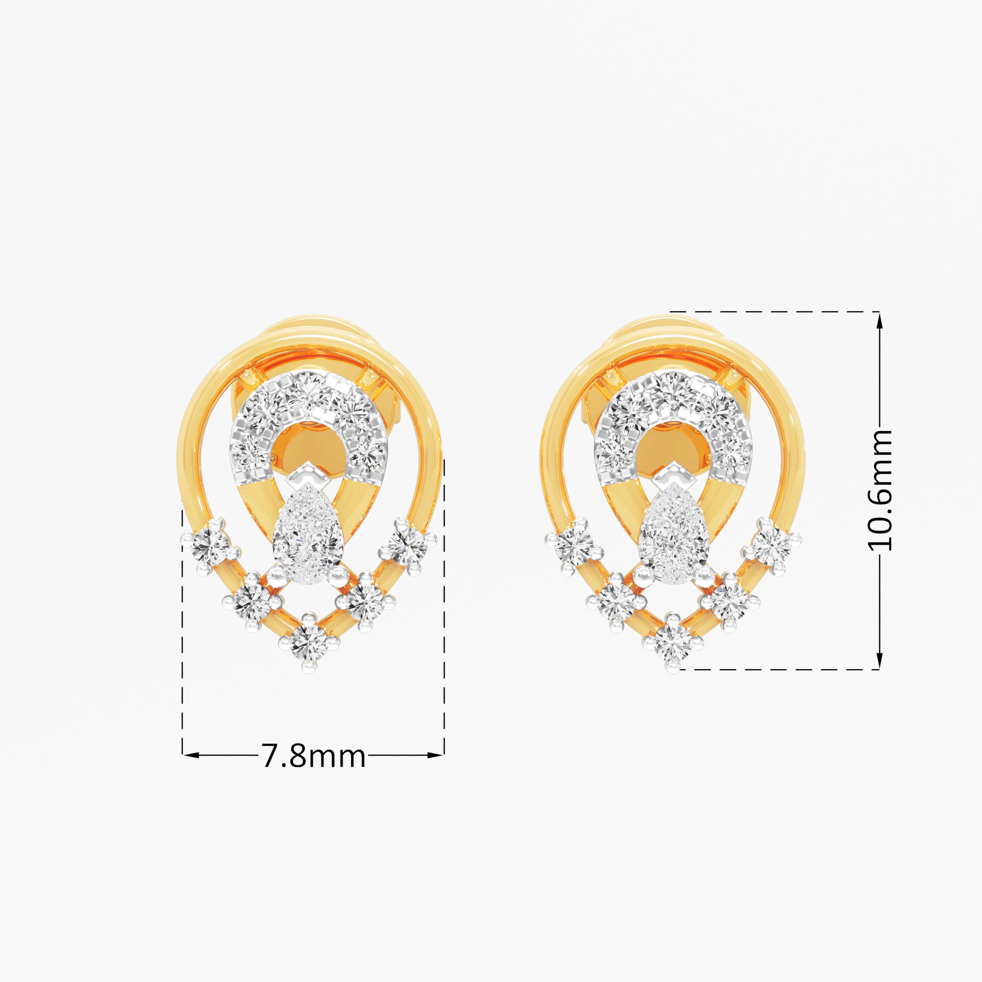 Shield Teardrop Stud Earrings in 9KT Yellow Gold (Diamond Quality: FG-VVS VS)