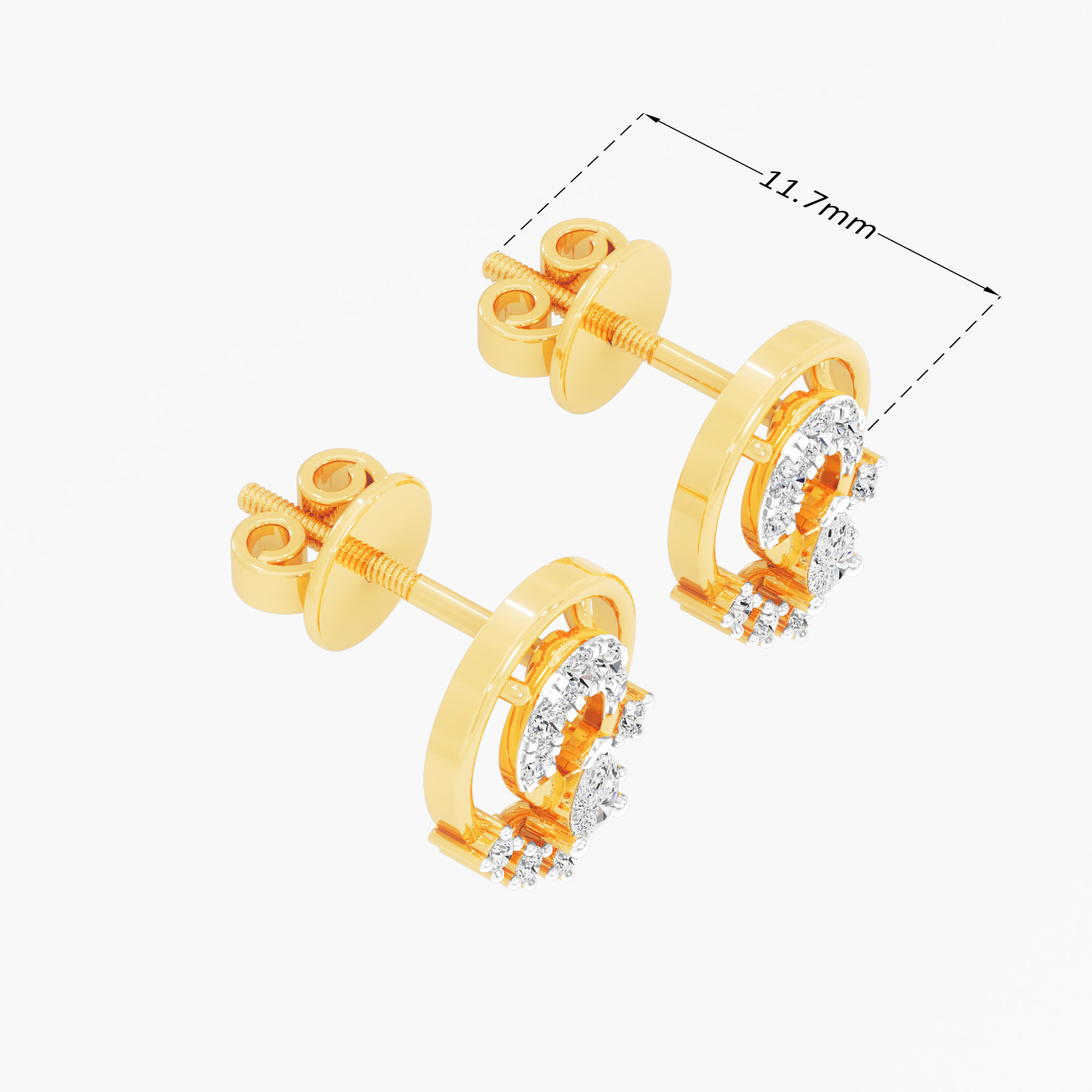 Shield Teardrop Stud Earrings in 9KT Yellow Gold (Diamond Quality: FG-VVS VS)