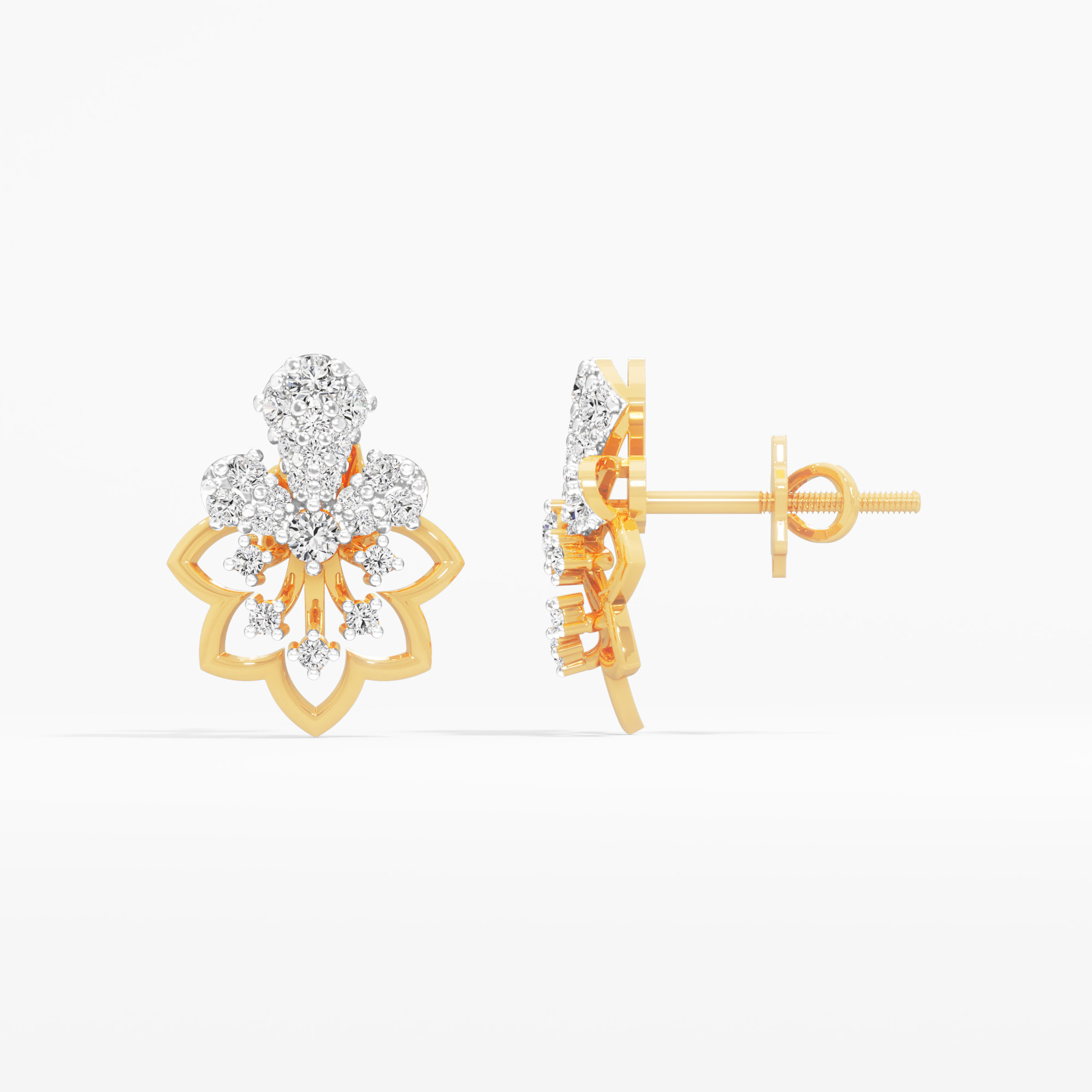 Lotus Cluster Stud Earrings in 9KT Yellow Gold (Diamond Quality: EF-VVS VS)