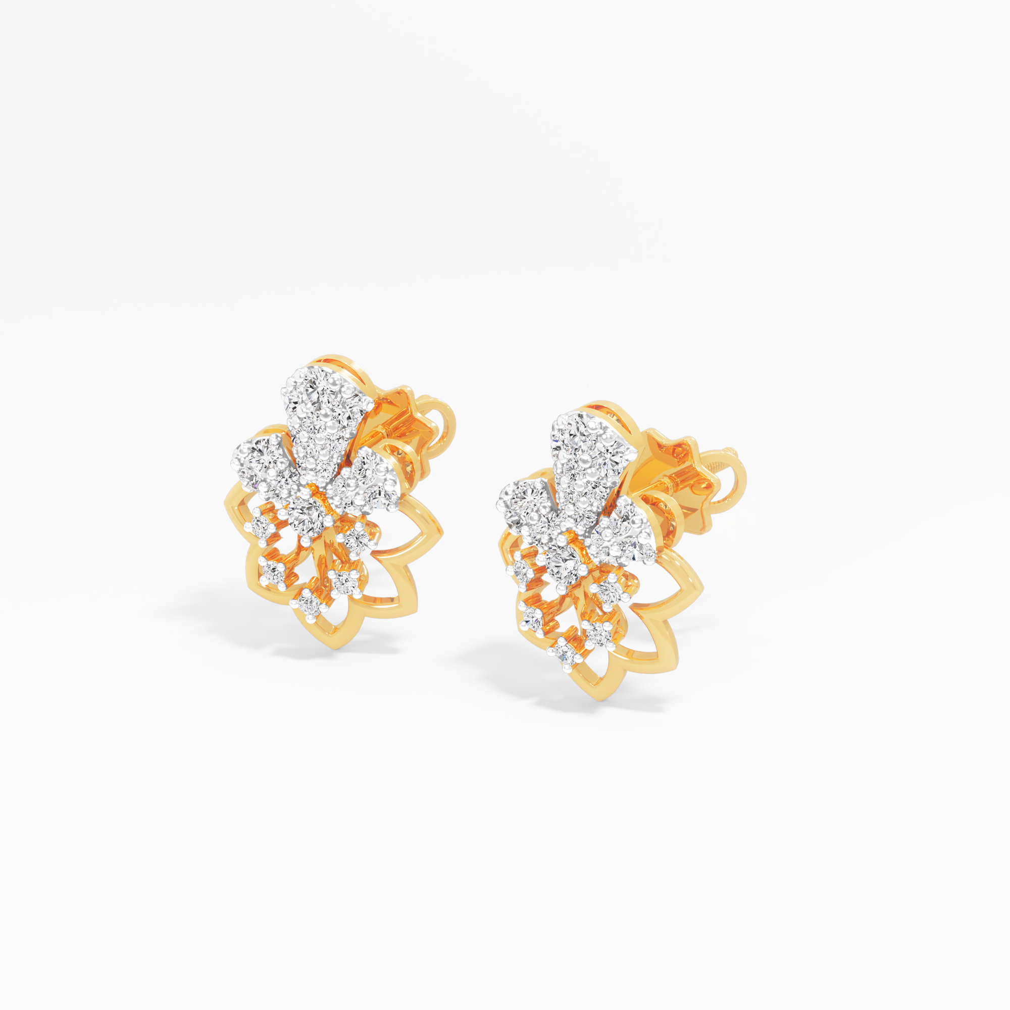 Lotus Cluster Stud Earrings in 9KT Yellow Gold (Diamond Quality: EF-VVS VS)