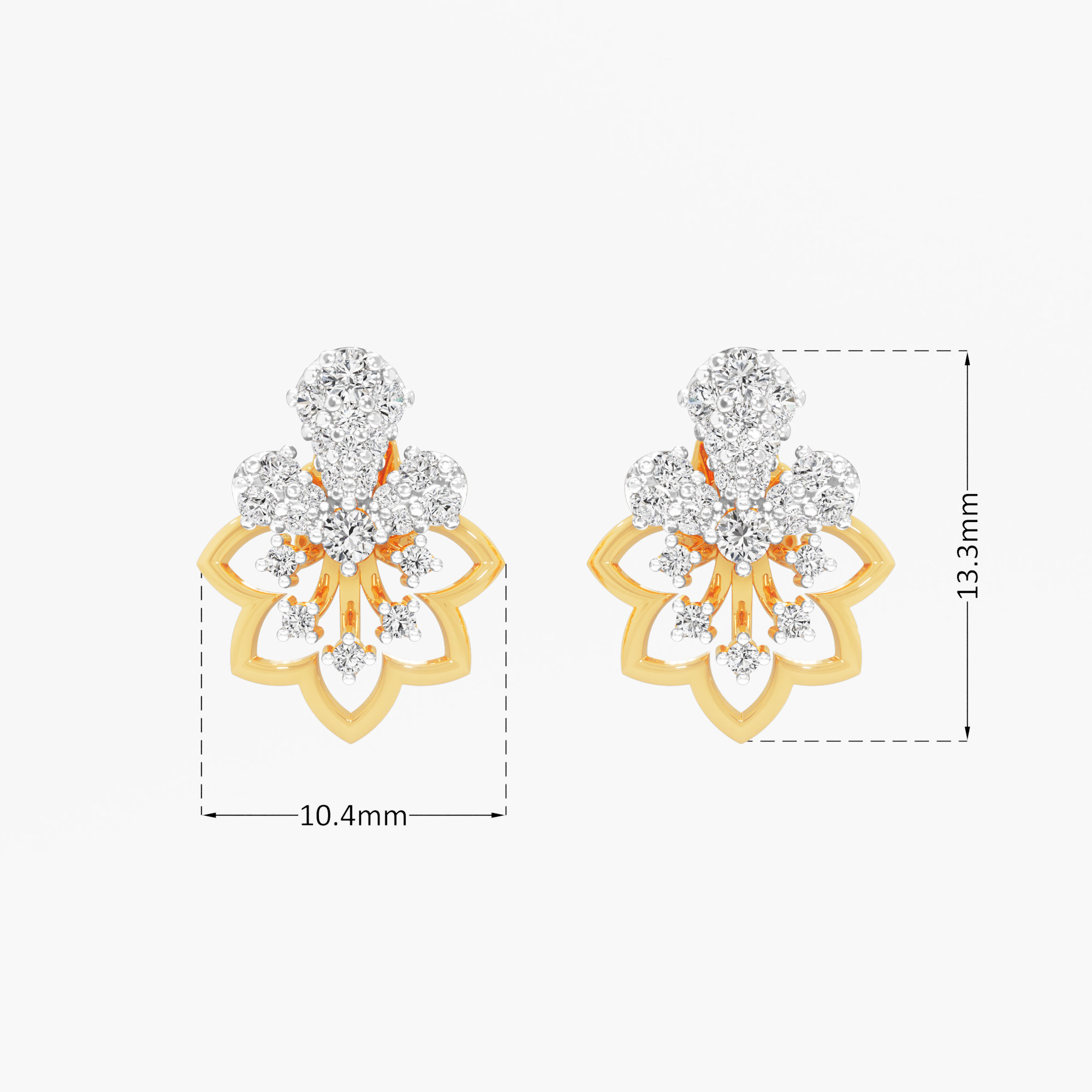 Lotus Cluster Stud Earrings in 9KT Yellow Gold (Diamond Quality: EF-VVS VS)