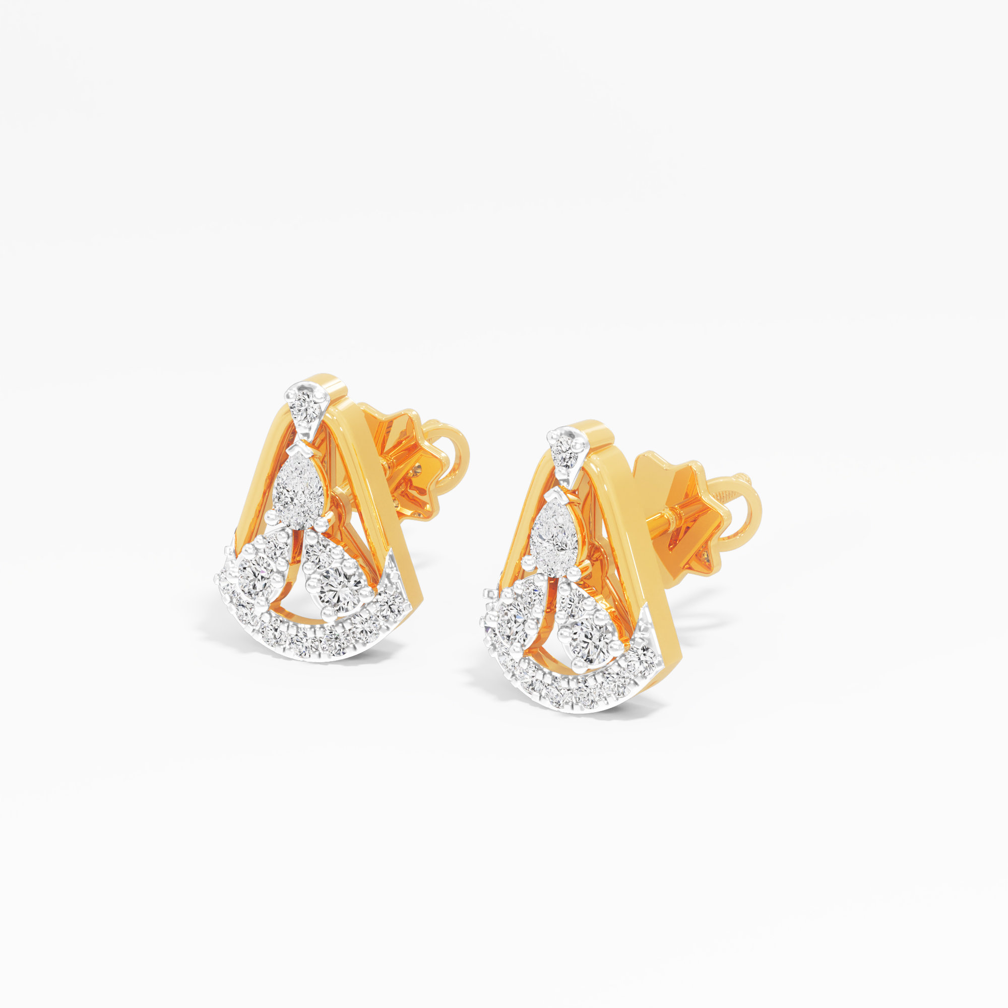 Flourish Pear Stud Earrings in 9KT Yellow Gold (Diamond Quality: EF-VVS VS)