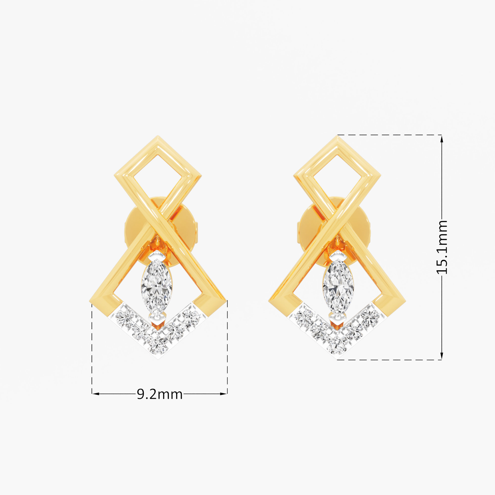 Solstice Apex Stud Earrings in 9KT Yellow Gold (Diamond Quality: FG-VVS VS)