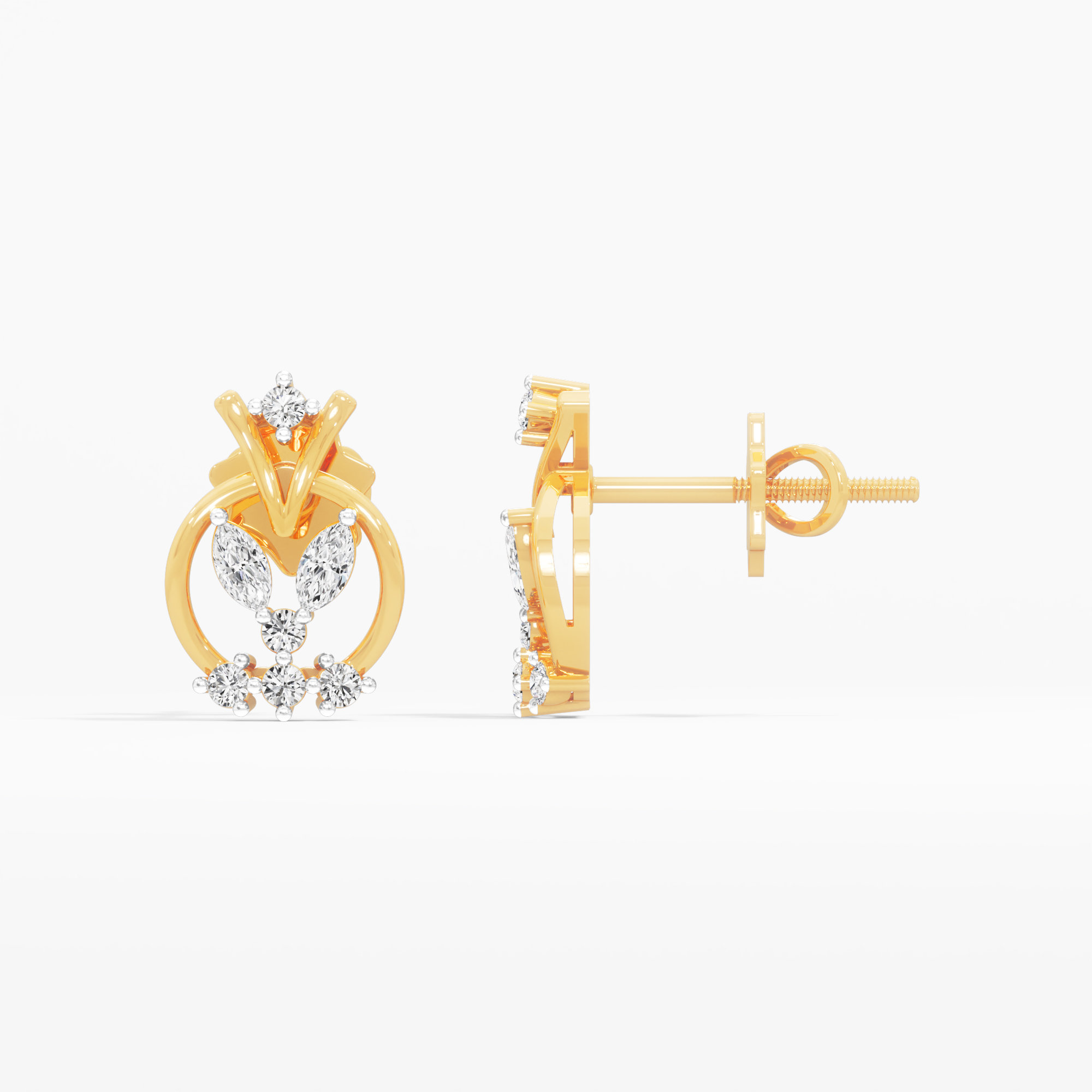 Orbit Blossom Stud Earrings in 9KT Yellow Gold (Diamond Quality: FG-VVS VS)