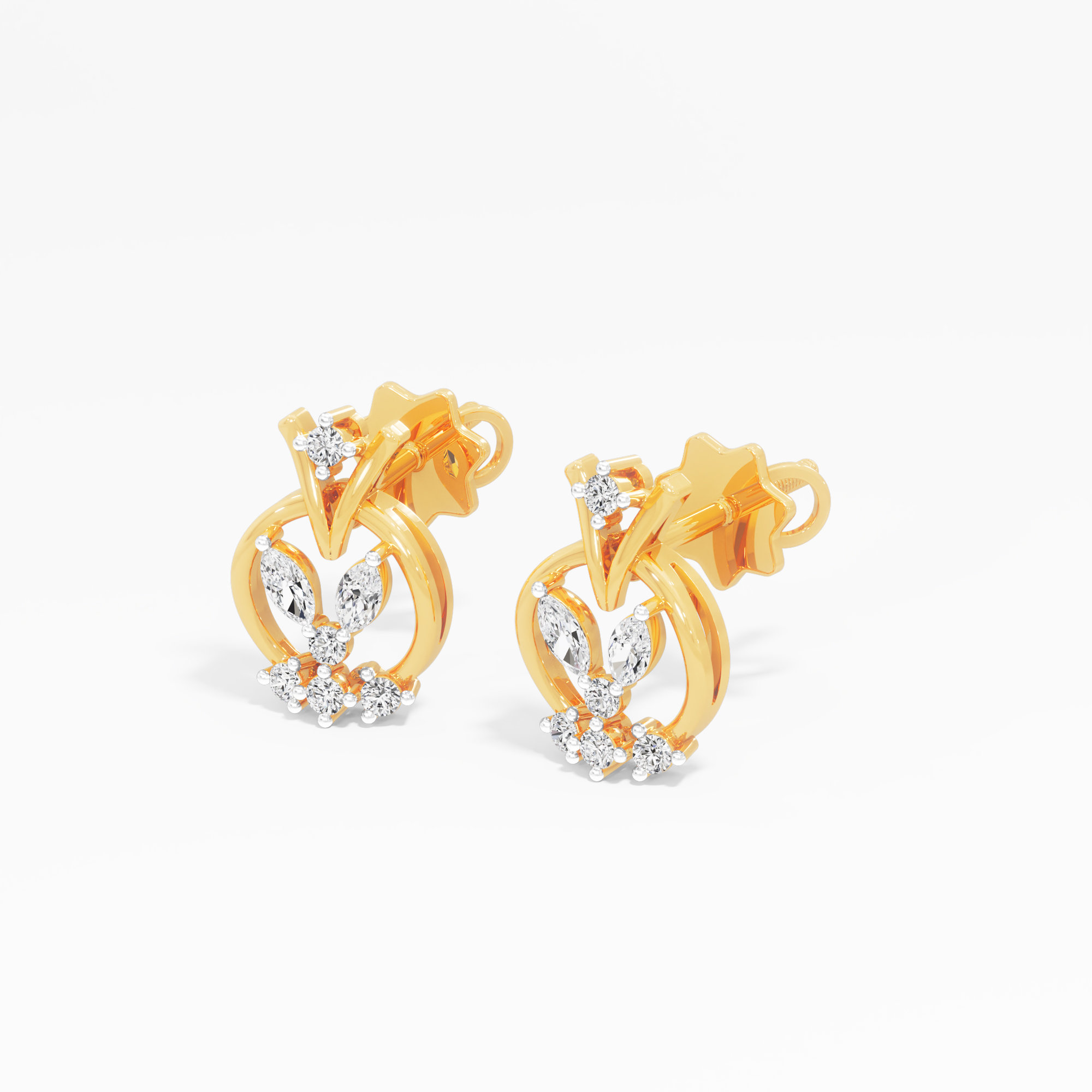Orbit Blossom Stud Earrings in 9KT Yellow Gold (Diamond Quality: FG-VVS VS)
