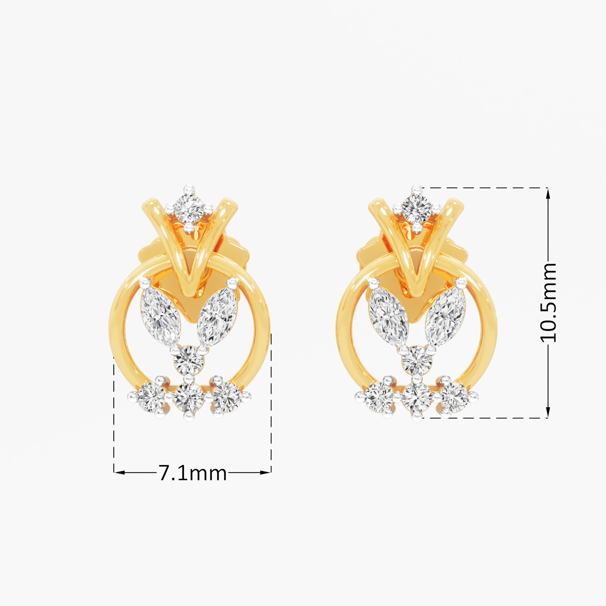 Orbit Blossom Stud Earrings in 9KT Yellow Gold (Diamond Quality: FG-VVS VS)