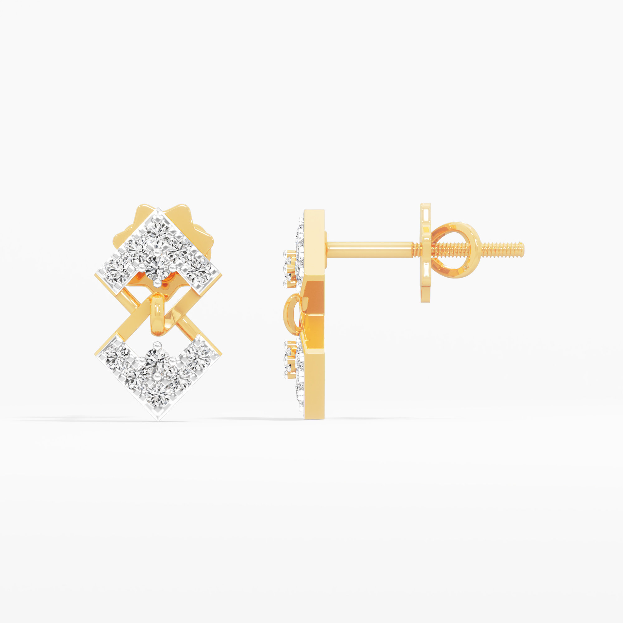 Trinity Facet Stud Earrings in 9KT Yellow Gold (Diamond Quality: FG-VVS VS)