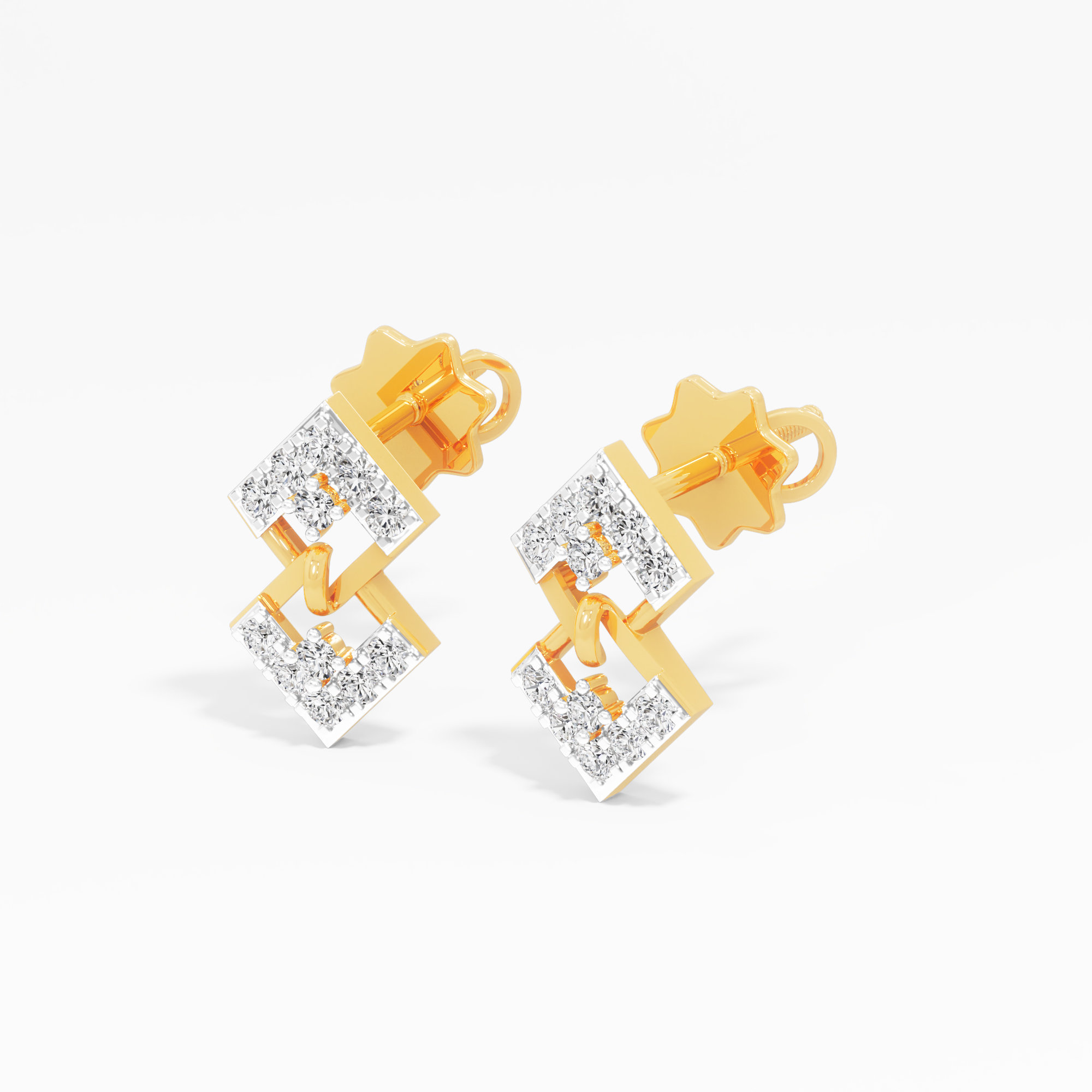 Trinity Facet Stud Earrings in 9KT Yellow Gold (Diamond Quality: FG-VVS VS)