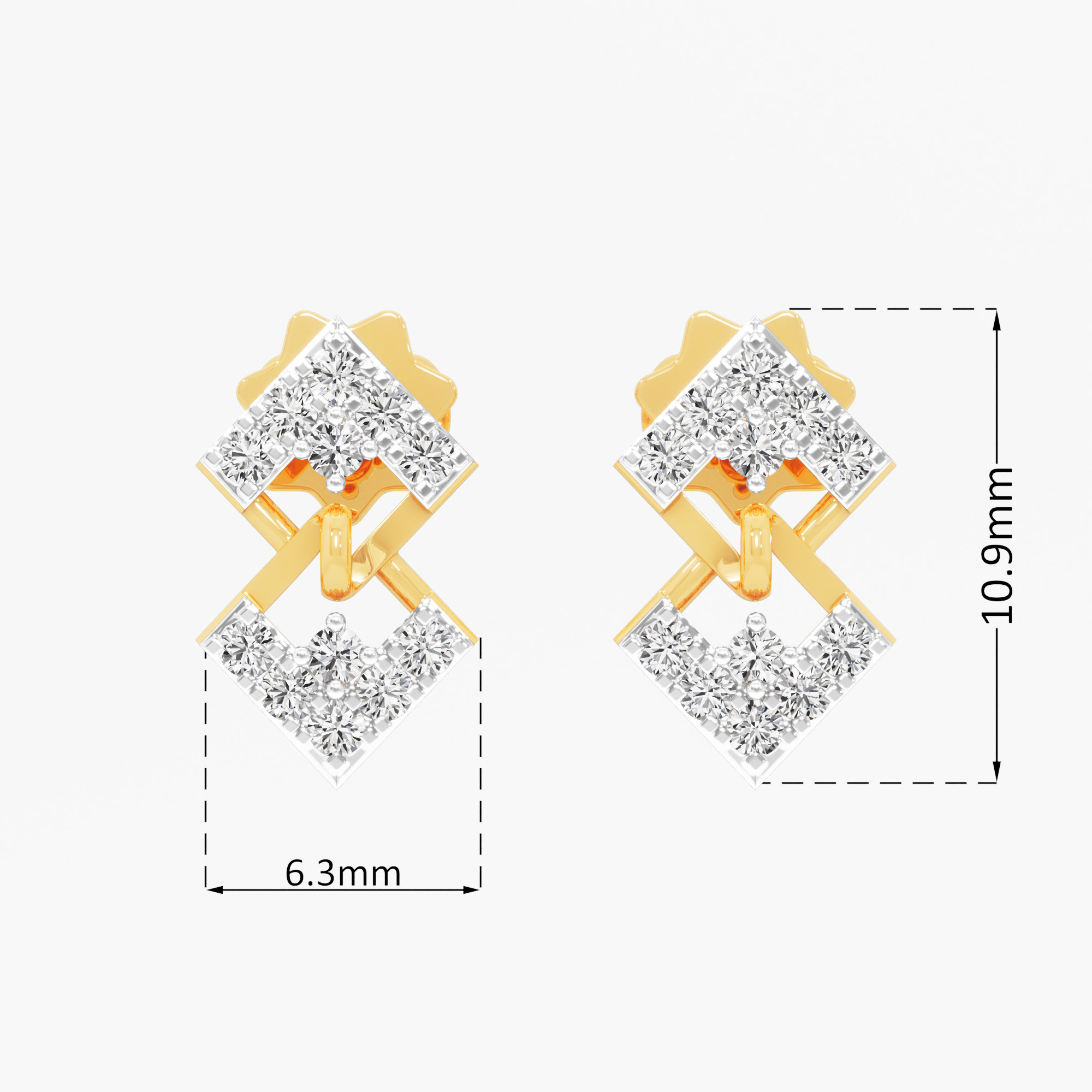 Trinity Facet Stud Earrings in 9KT Yellow Gold (Diamond Quality: FG-VVS VS)