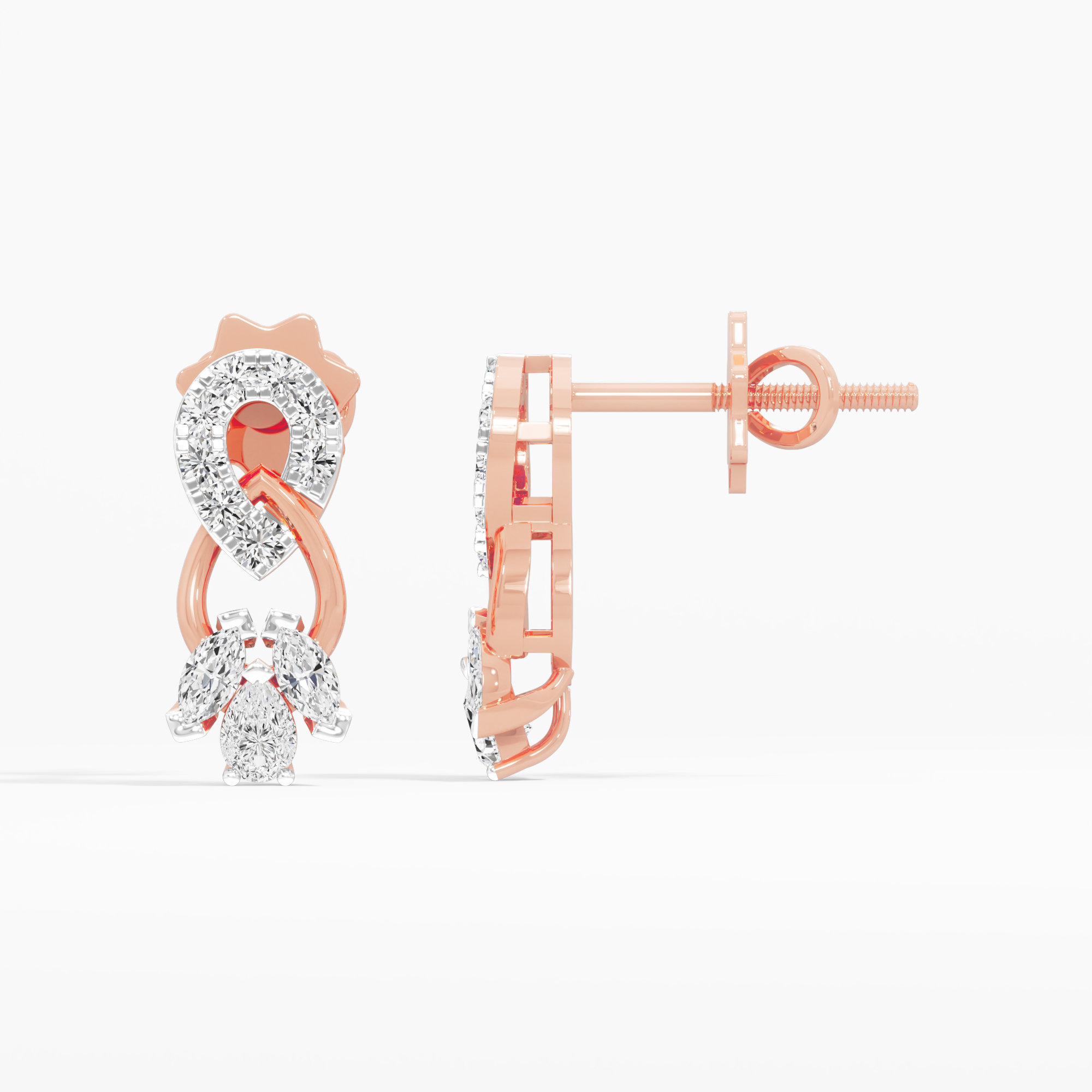 Twin Loop Stud Earrings in 9KT Rose Gold (Diamond Quality: FG-VVS VS)
