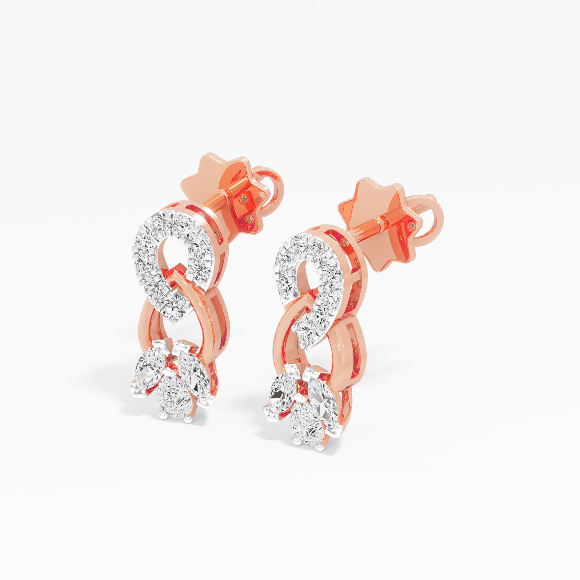 Twin Loop Stud Earrings in 9KT Rose Gold (Diamond Quality: FG-VVS VS)