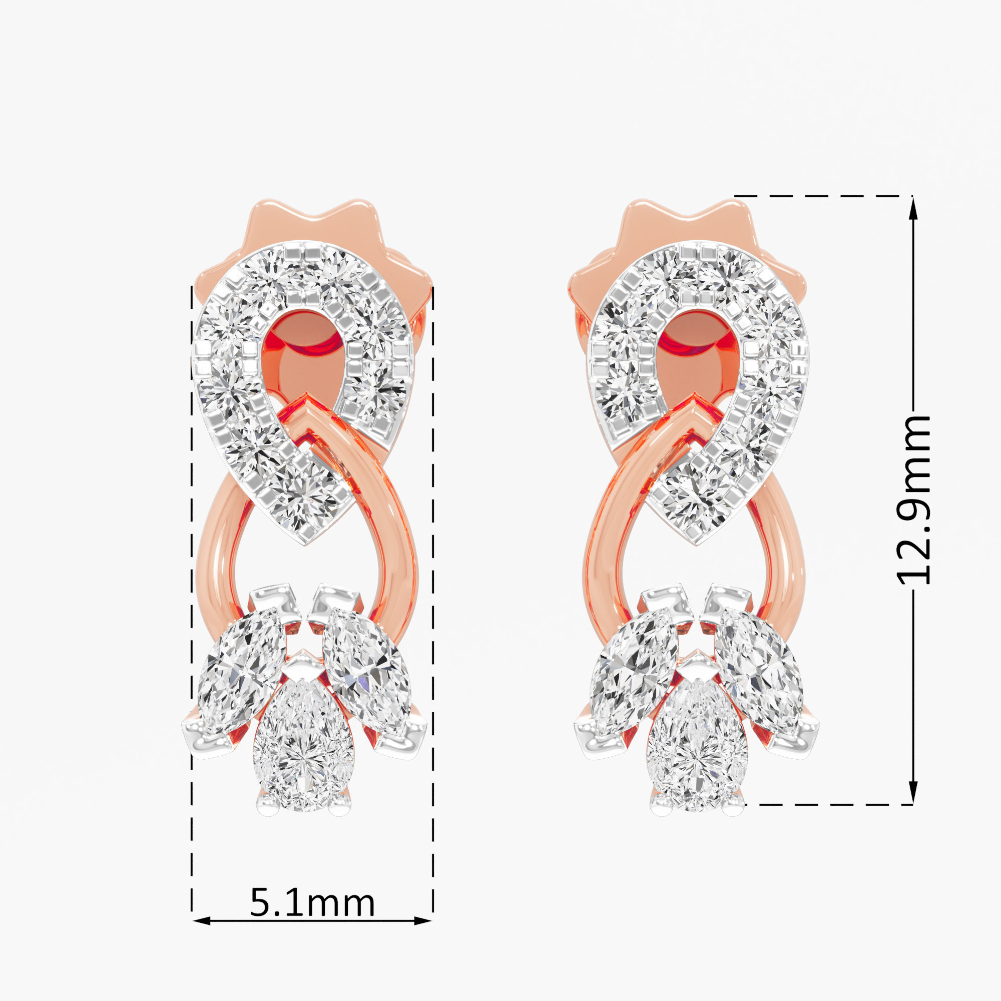 Twin Loop Stud Earrings in 9KT Rose Gold (Diamond Quality: FG-VVS VS)