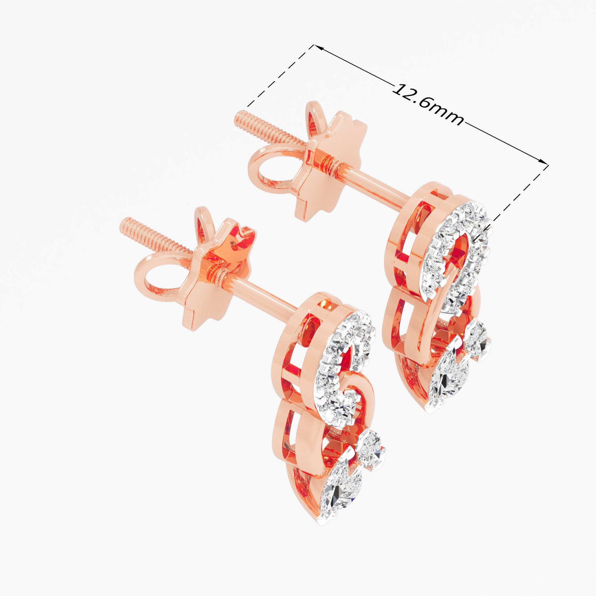 Twin Loop Stud Earrings in 9KT Rose Gold (Diamond Quality: FG-VVS VS)