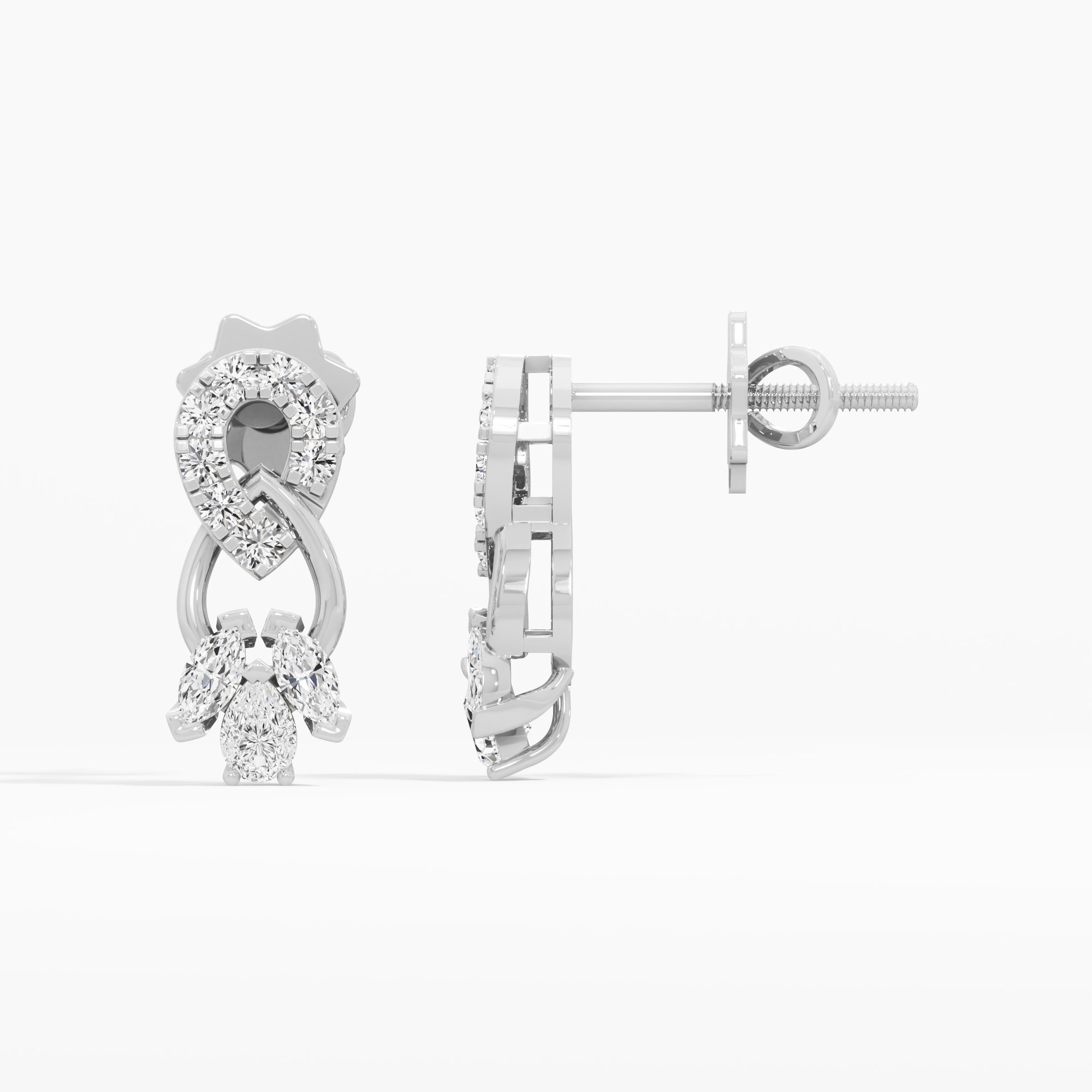 Twin Loop Stud Earrings in 9KT White Gold (Diamond Quality: FG-VVS VS)