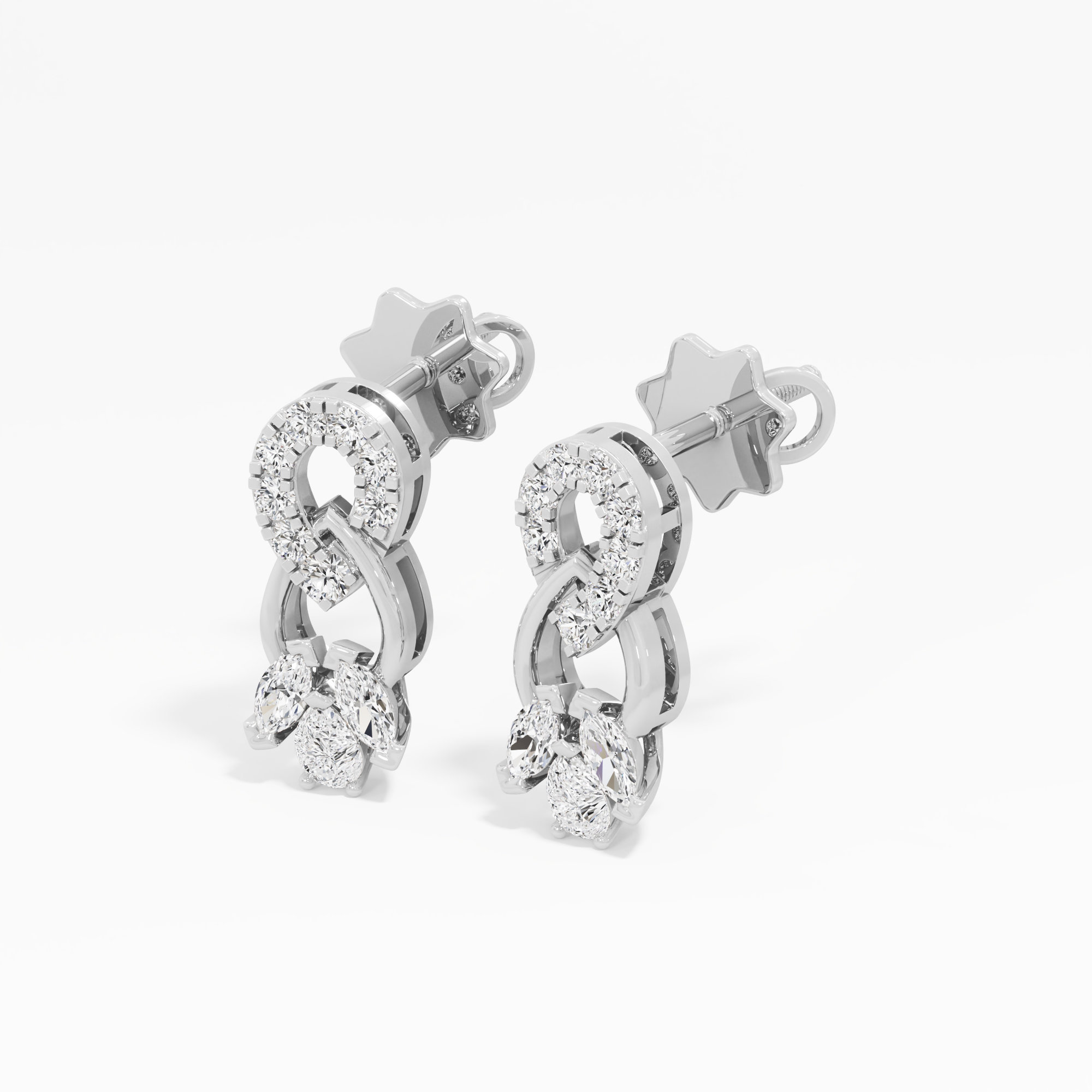 Twin Loop Stud Earrings in 9KT White Gold (Diamond Quality: FG-VVS VS)