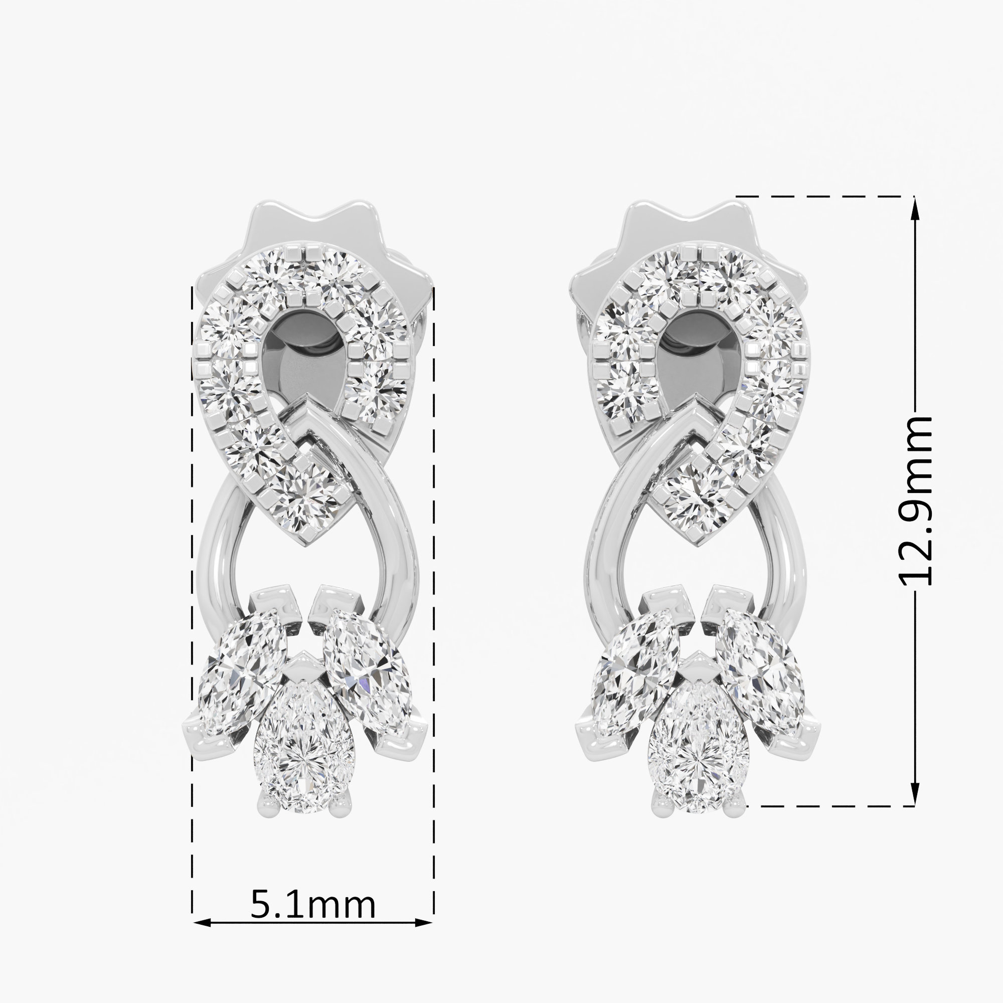 Twin Loop Stud Earrings in 9KT White Gold (Diamond Quality: FG-VVS VS)
