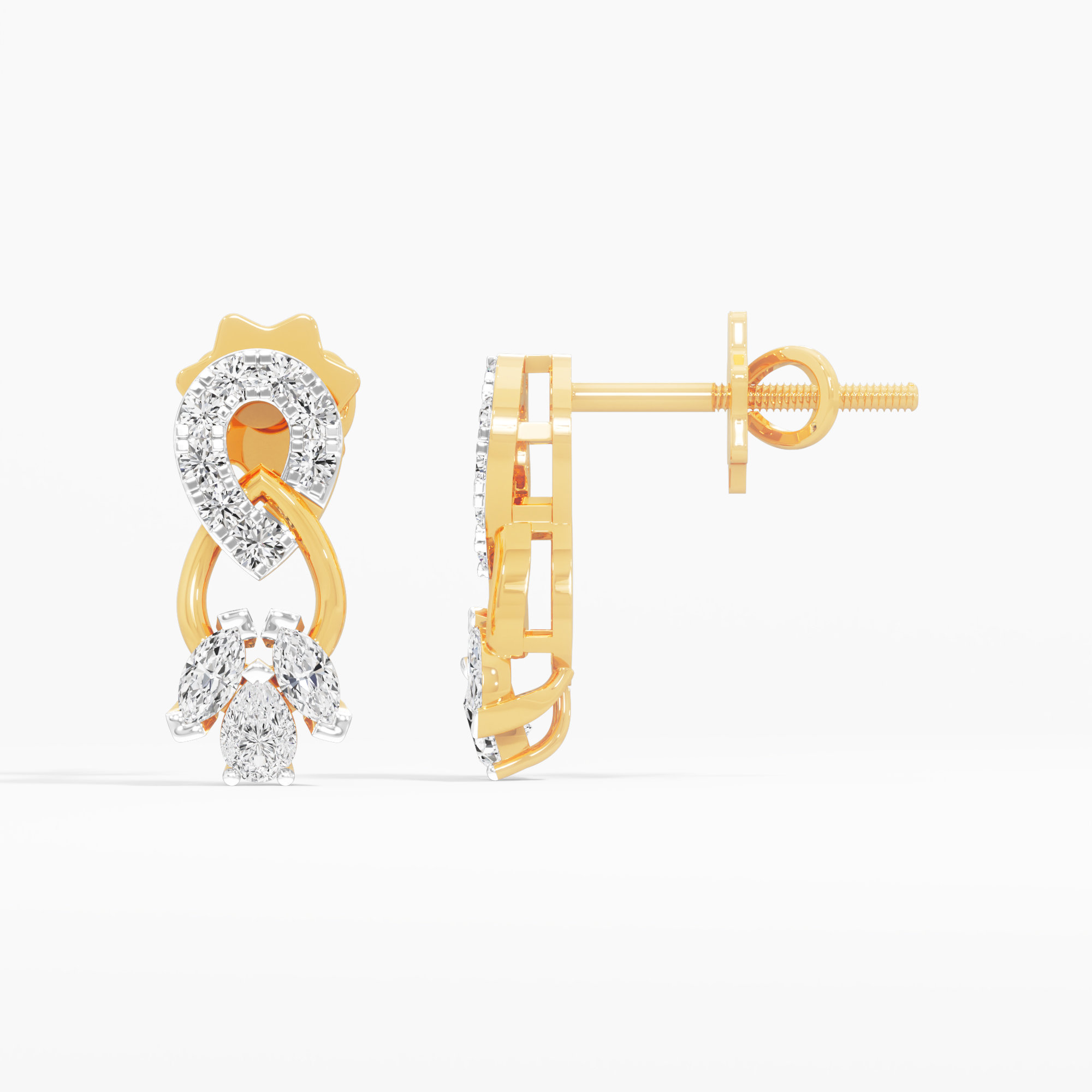Twin Loop Stud Earrings in 9KT Yellow Gold (Diamond Quality: EF-VVS)