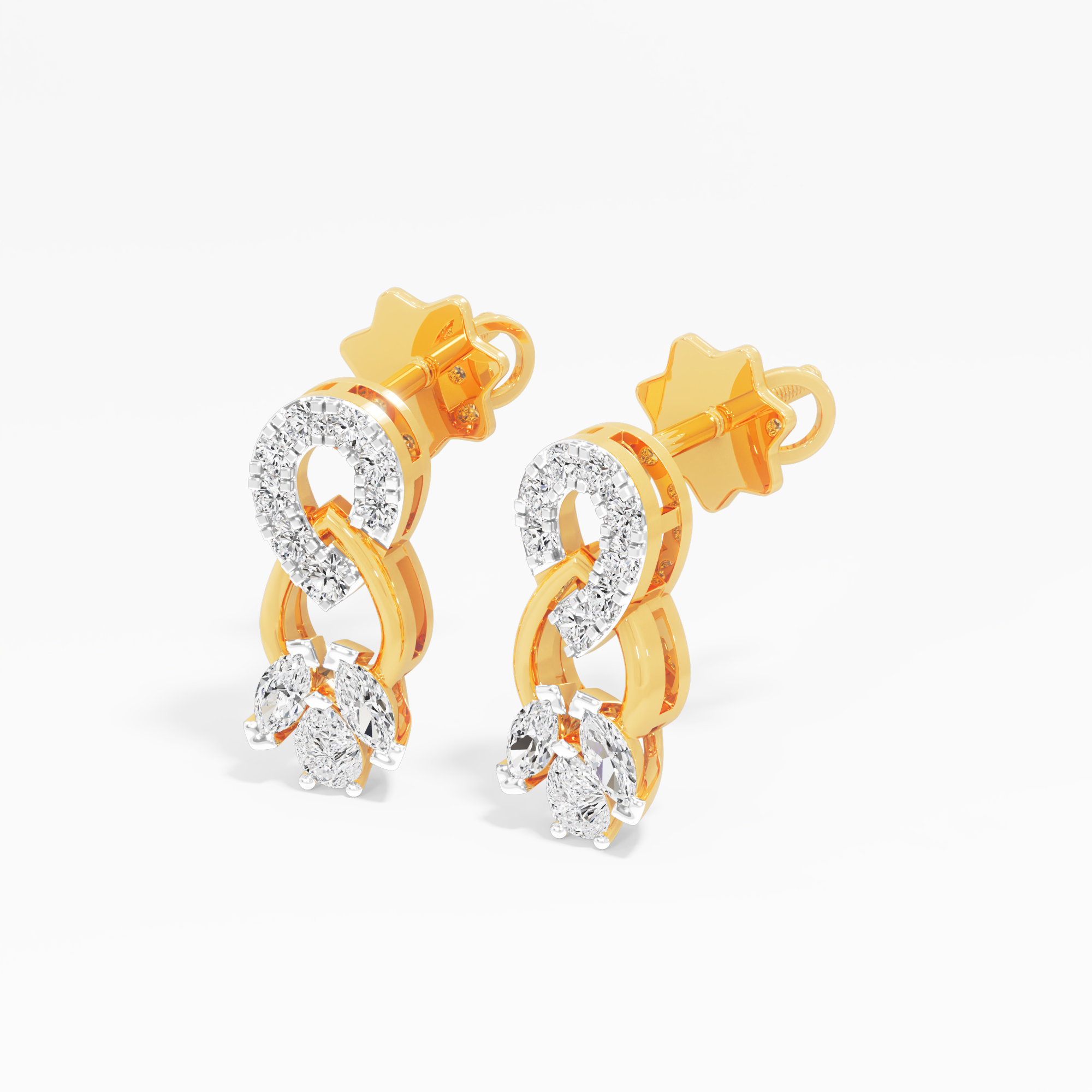 Twin Loop Stud Earrings in 9KT Yellow Gold (Diamond Quality: EF-VVS)