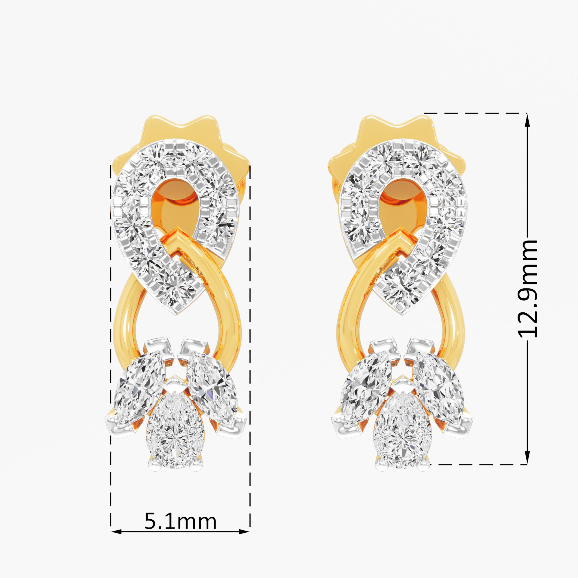 Twin Loop Stud Earrings in 9KT Yellow Gold (Diamond Quality: EF-VVS)