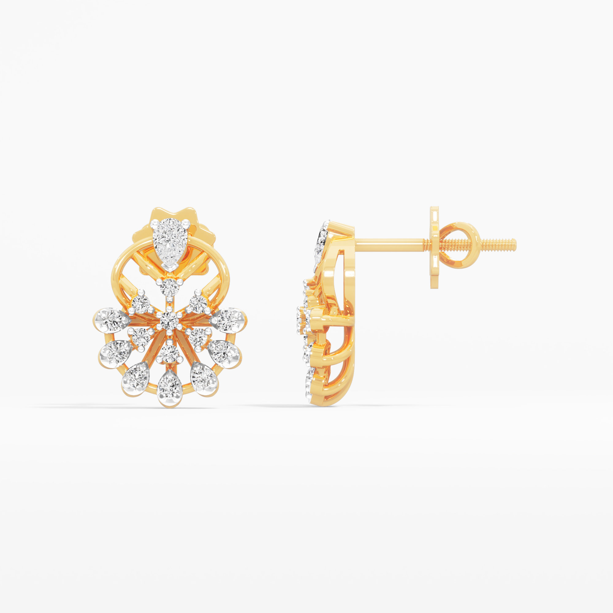 Solstice Wheel Stud Earrings in 9KT Yellow Gold (Diamond Quality: FG-VVS VS)