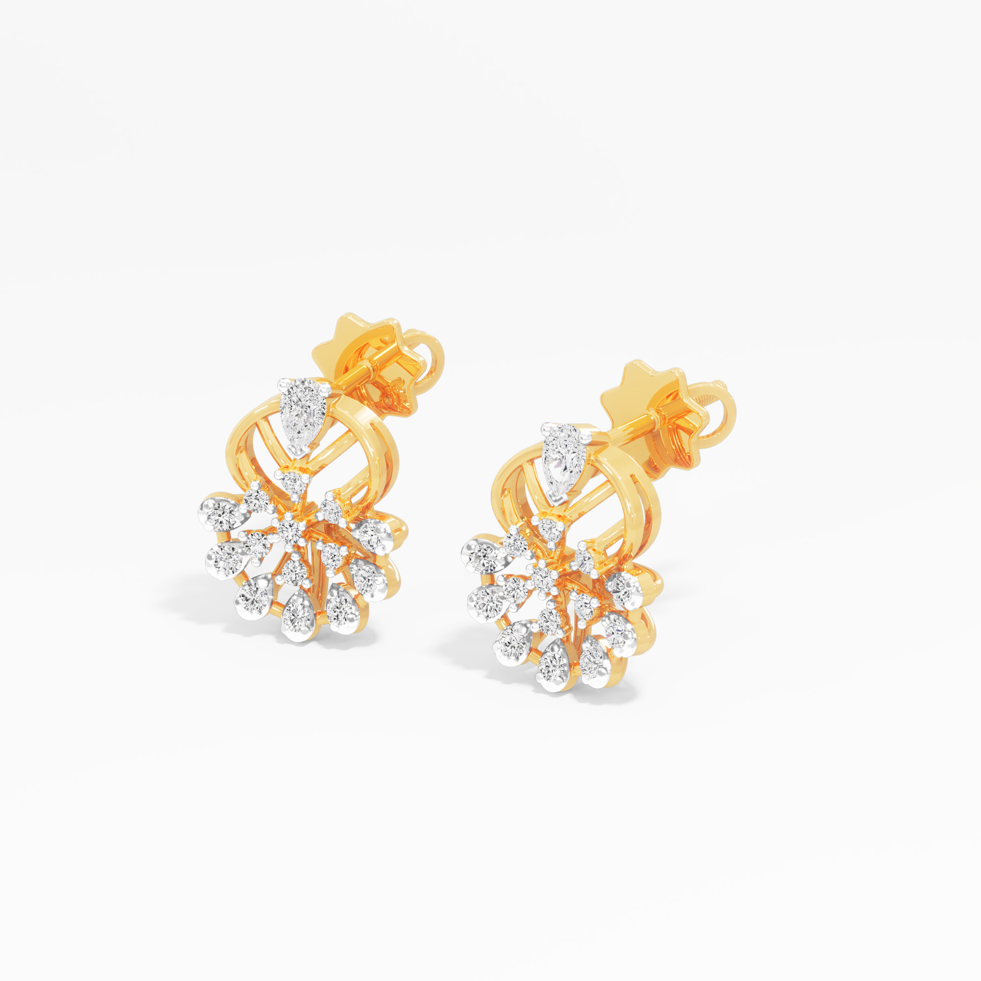 Solstice Wheel Stud Earrings in 9KT Yellow Gold (Diamond Quality: FG-VVS VS)