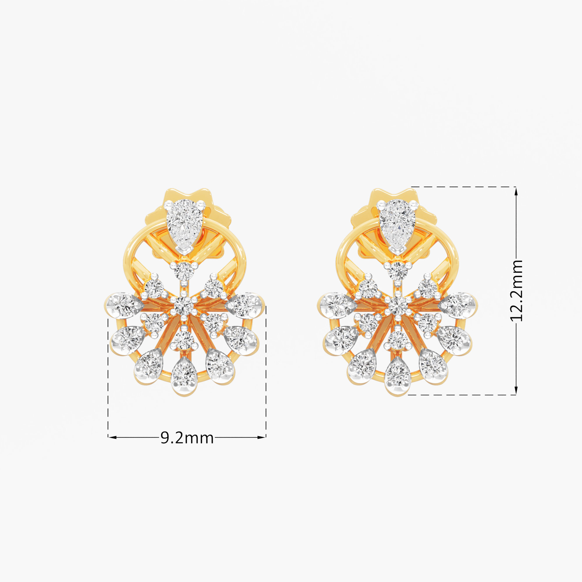 Solstice Wheel Stud Earrings in 9KT Yellow Gold (Diamond Quality: FG-VVS VS)