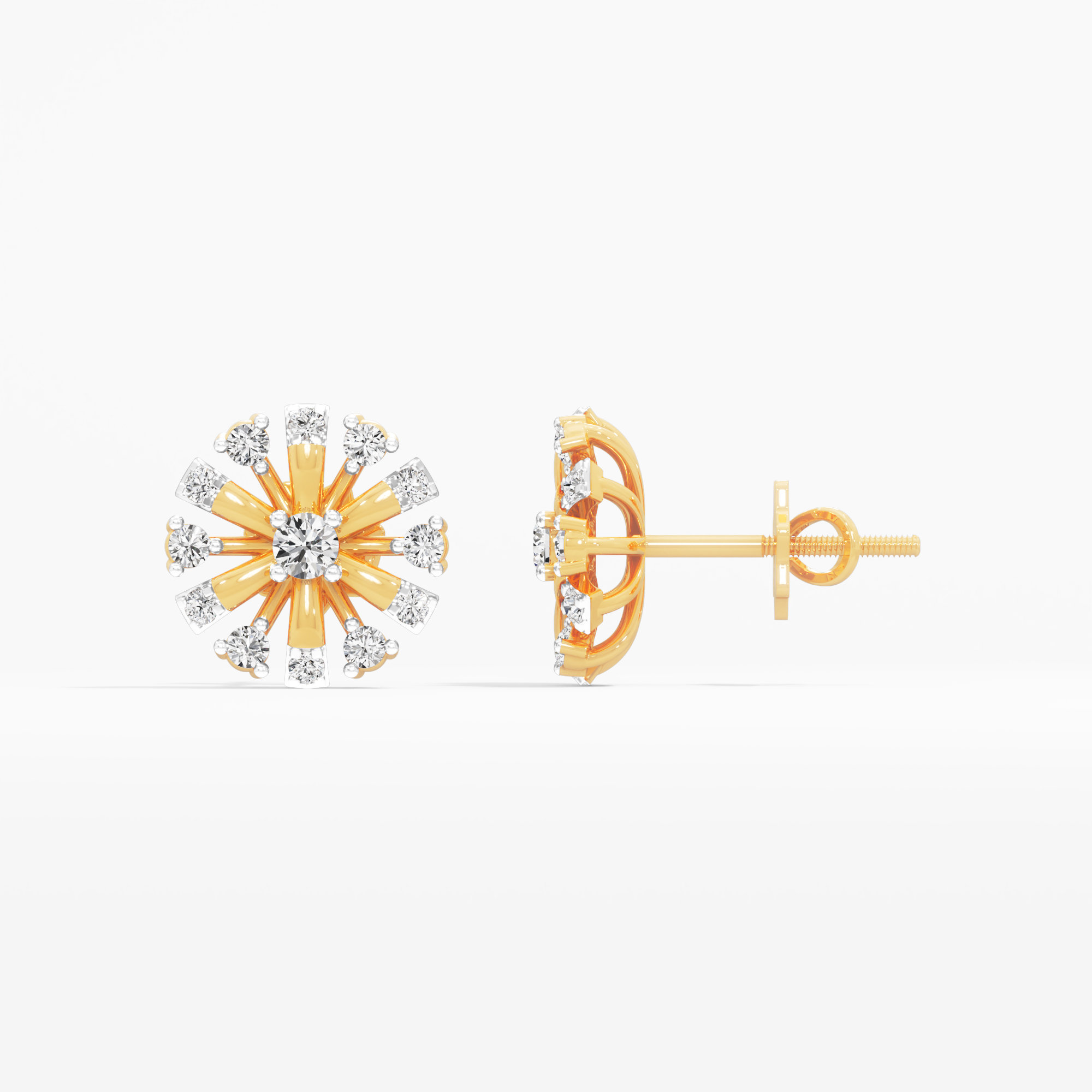 Nova Rays Stud Earrings in 9KT Yellow Gold (Diamond Quality: FG-VVS VS)