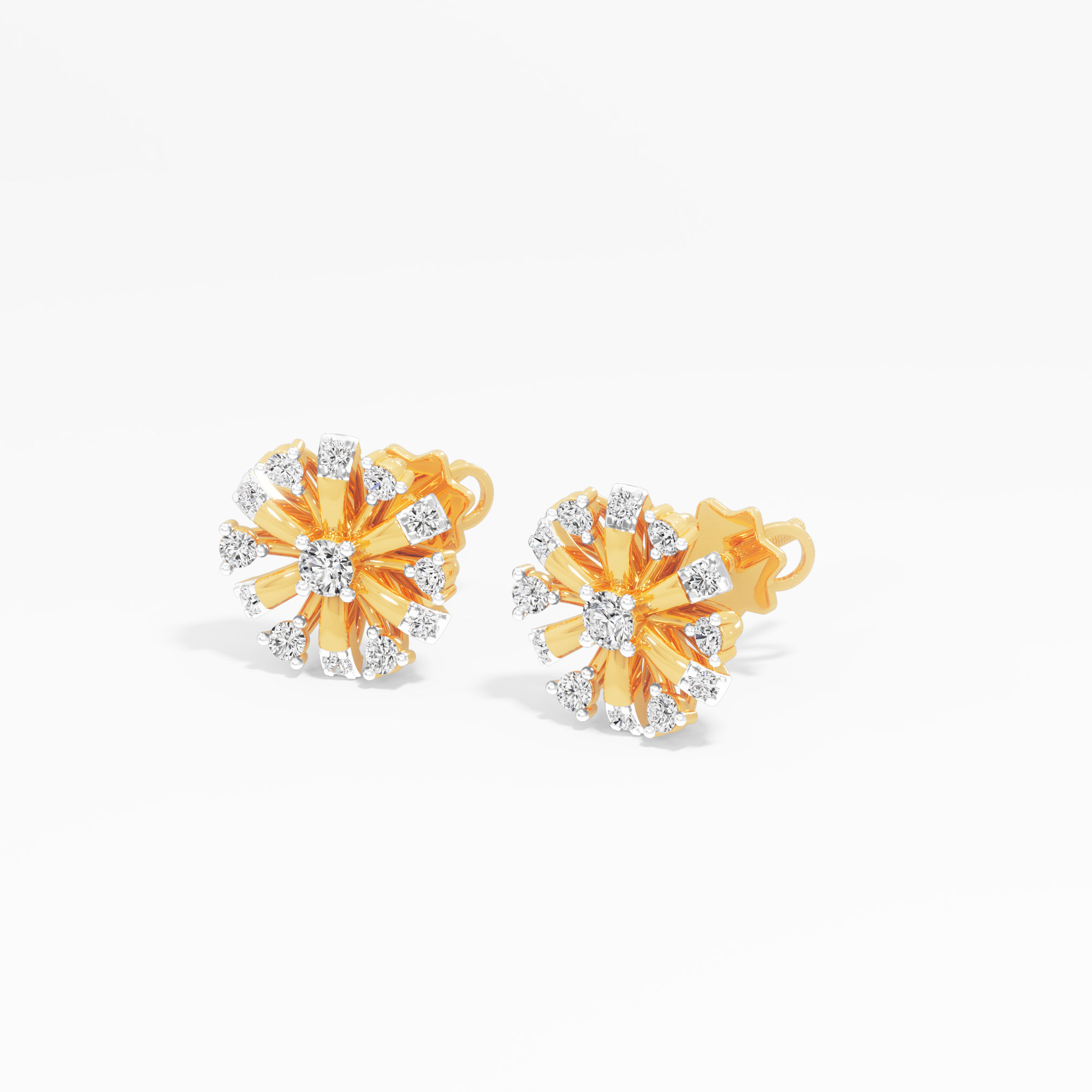 Nova Rays Stud Earrings in 9KT Yellow Gold (Diamond Quality: FG-VVS VS)