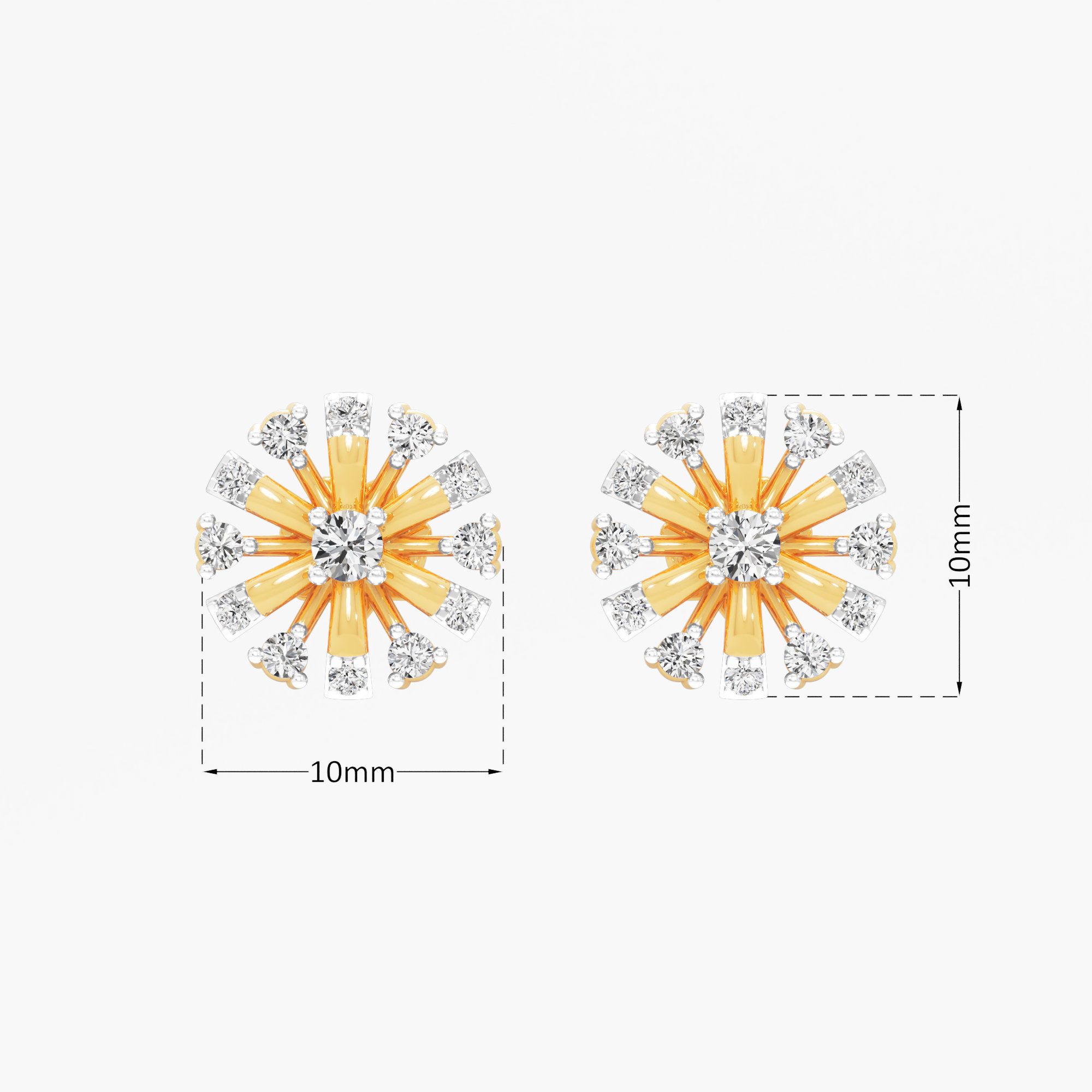 Nova Rays Stud Earrings in 9KT Yellow Gold (Diamond Quality: FG-VVS VS)