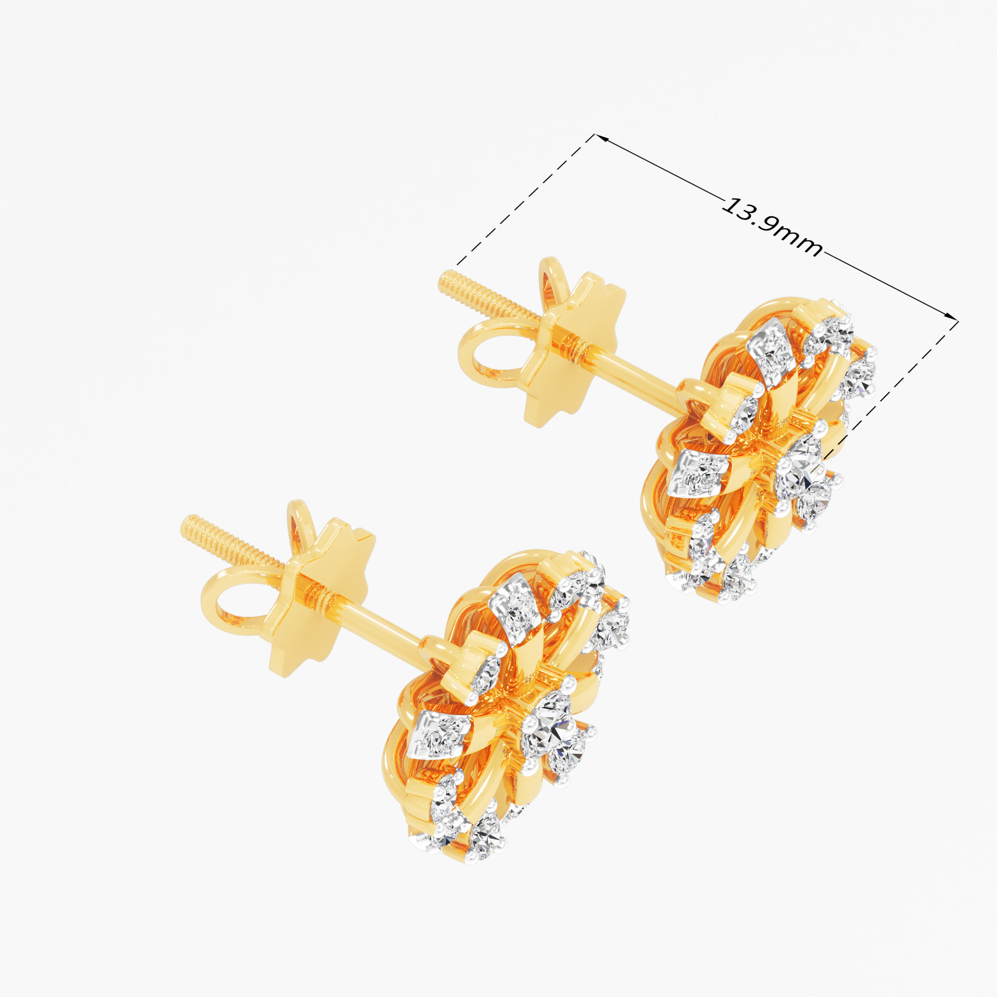 Nova Rays Stud Earrings in 9KT Yellow Gold (Diamond Quality: FG-VVS VS)