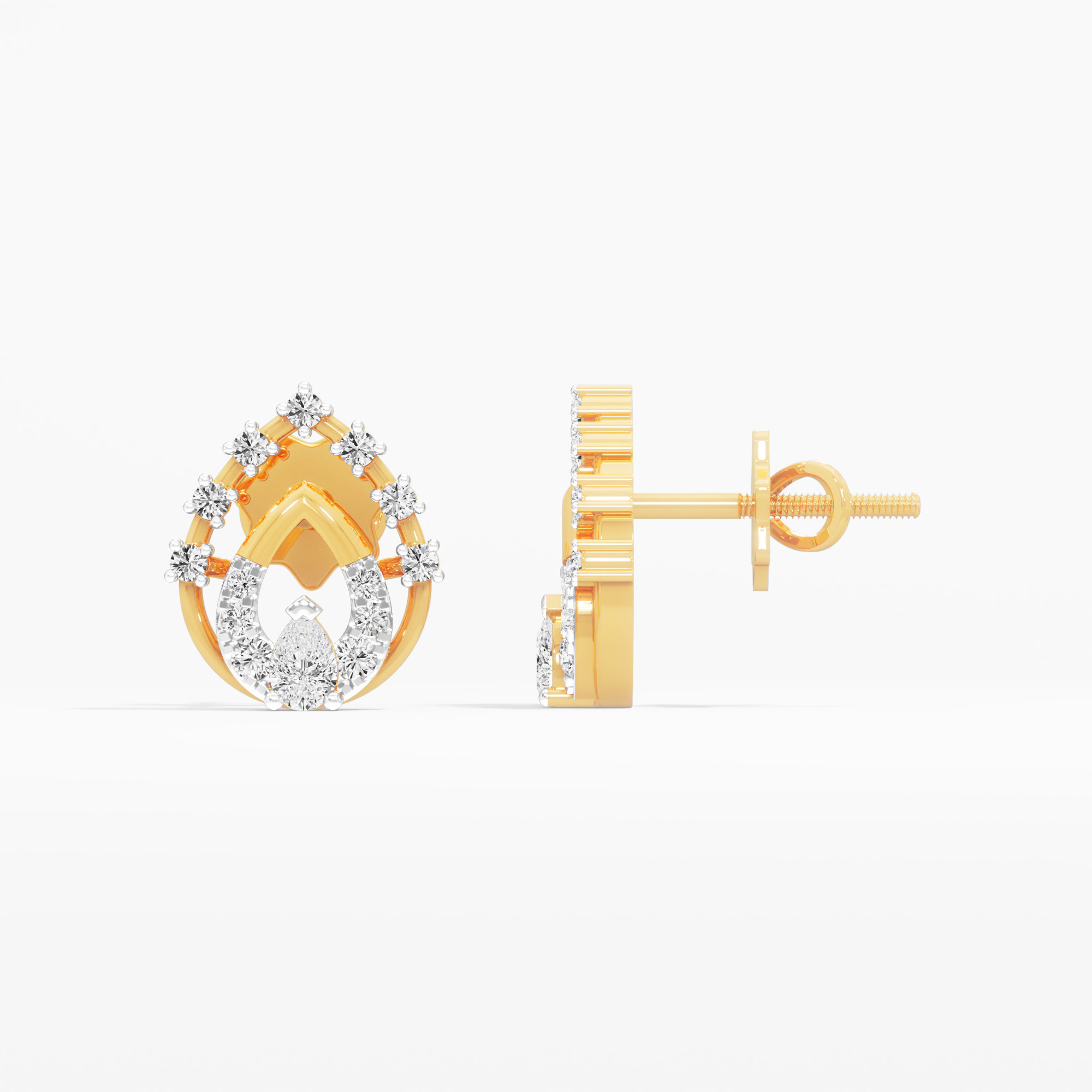 Coronet Wreath Stud Earrings in 9KT Yellow Gold (Diamond Quality: FG-VVS VS)