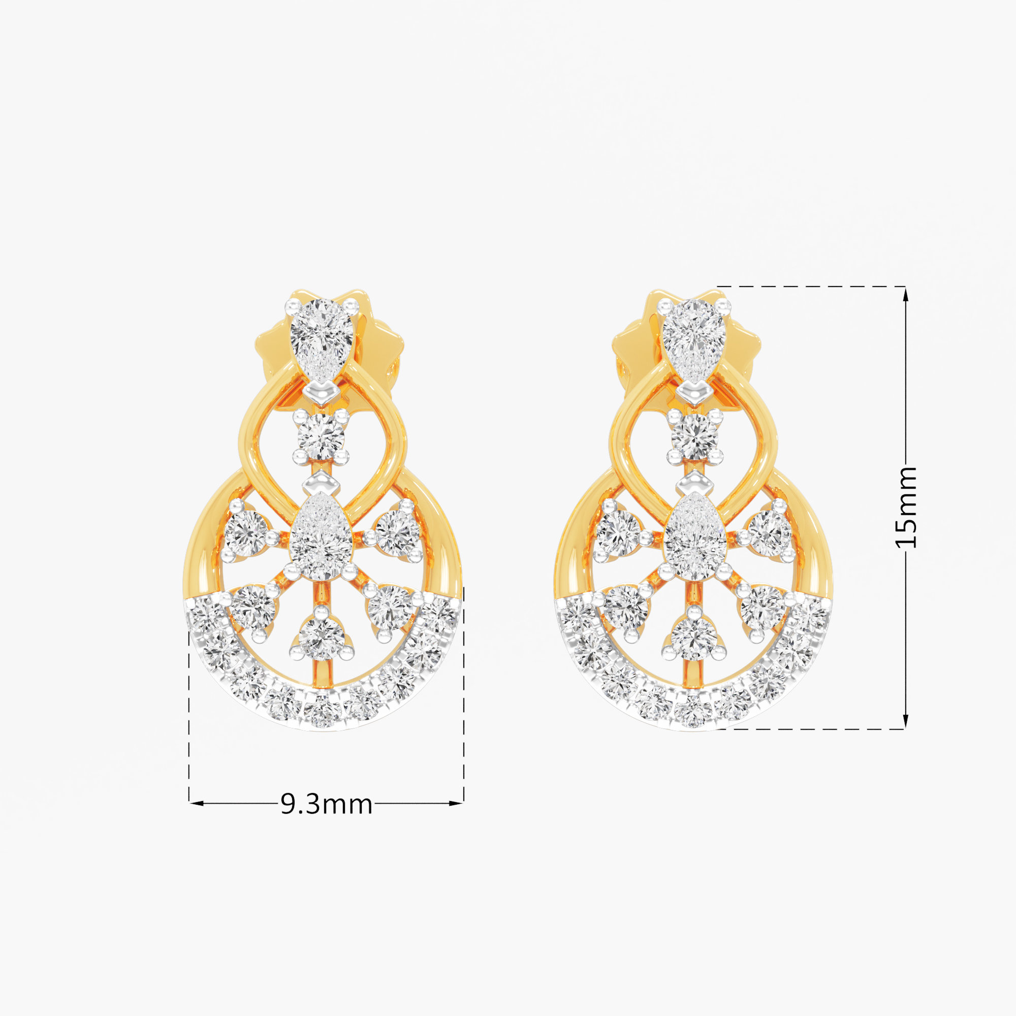 Infinity Whisper Stud Earrings in 9KT Yellow Gold (Diamond Quality: FG-VVS VS)