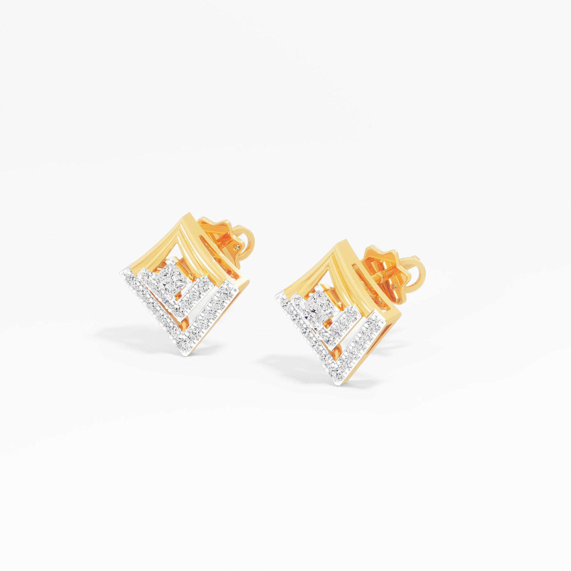 Duchess Mosaic Stud Earrings in 9KT Yellow Gold (Diamond Quality: EF-VVS VS)