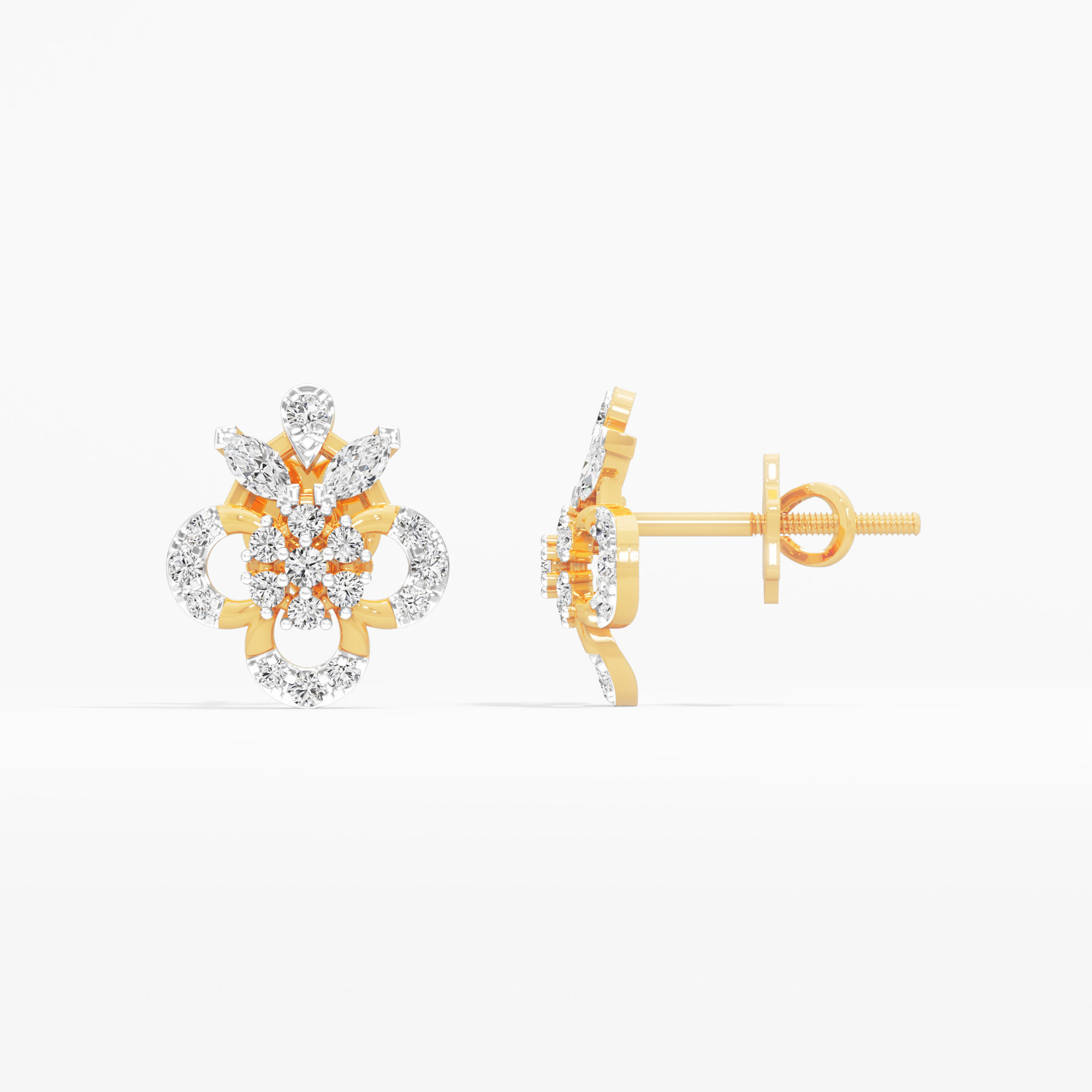 Harmony Rosette Stud Earrings in 9KT Yellow Gold (Diamond Quality: FG-VVS VS)