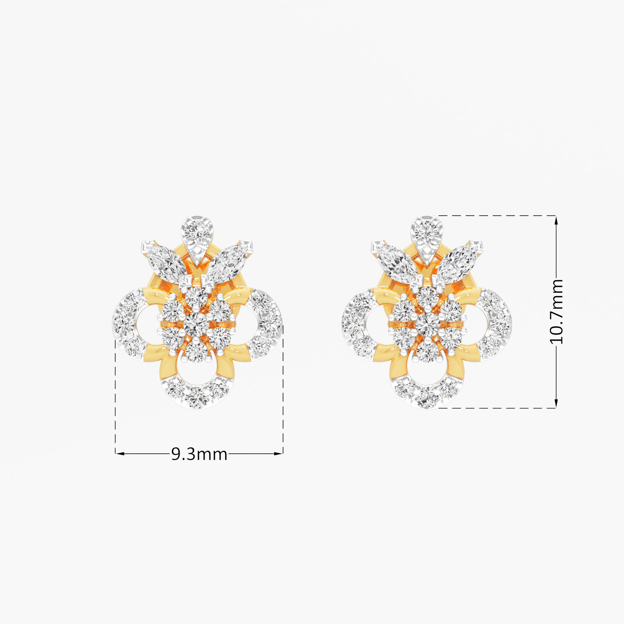 Harmony Rosette Stud Earrings in 9KT Yellow Gold (Diamond Quality: FG-VVS VS)