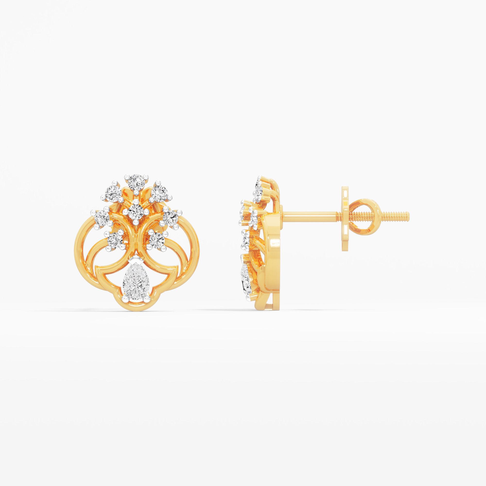 Medallion Filigree Stud Earrings in 9KT Yellow Gold (Diamond Quality: FG-VVS VS)