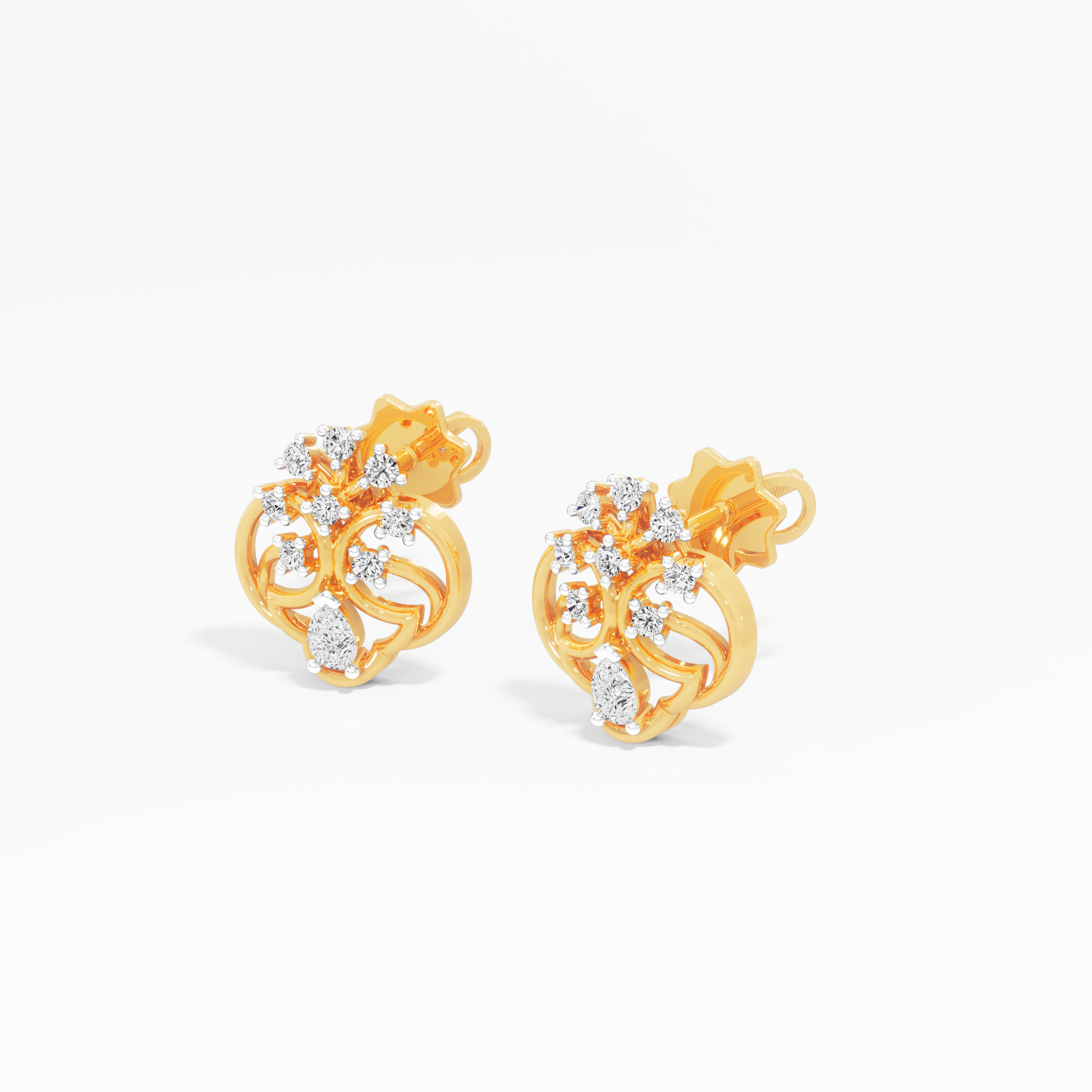 Medallion Filigree Stud Earrings in 9KT Yellow Gold (Diamond Quality: FG-VVS VS)