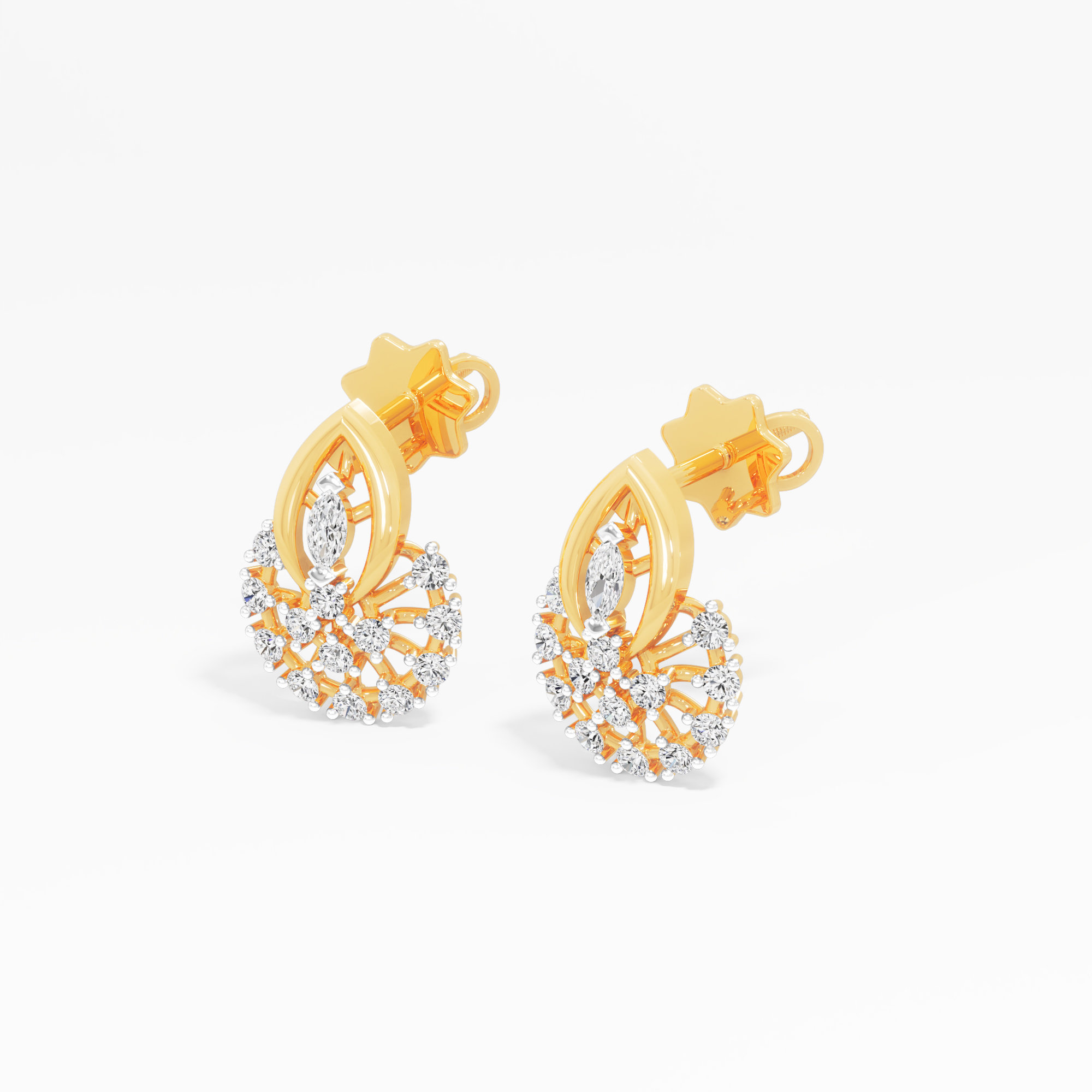 Zephyr Spoke Stud Earrings in 9KT Yellow Gold (Diamond Quality: FG-VVS VS)