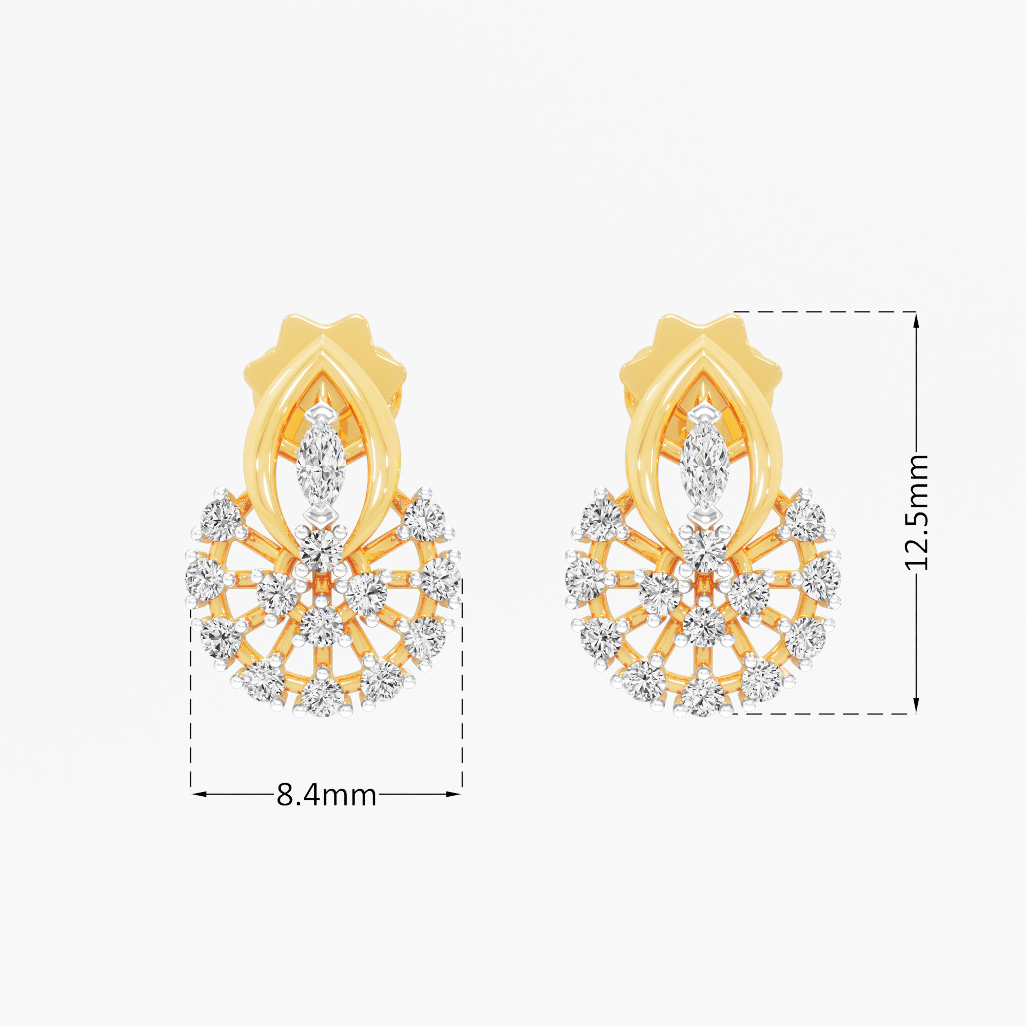 Zephyr Spoke Stud Earrings in 9KT Yellow Gold (Diamond Quality: FG-VVS VS)