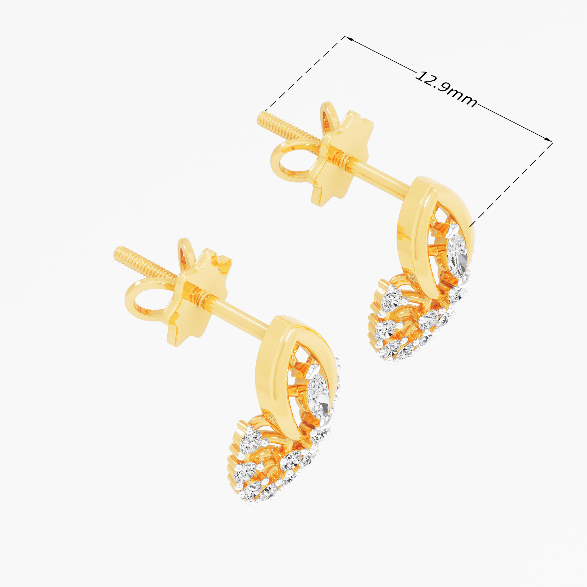 Zephyr Spoke Stud Earrings in 9KT Yellow Gold (Diamond Quality: FG-VVS VS)